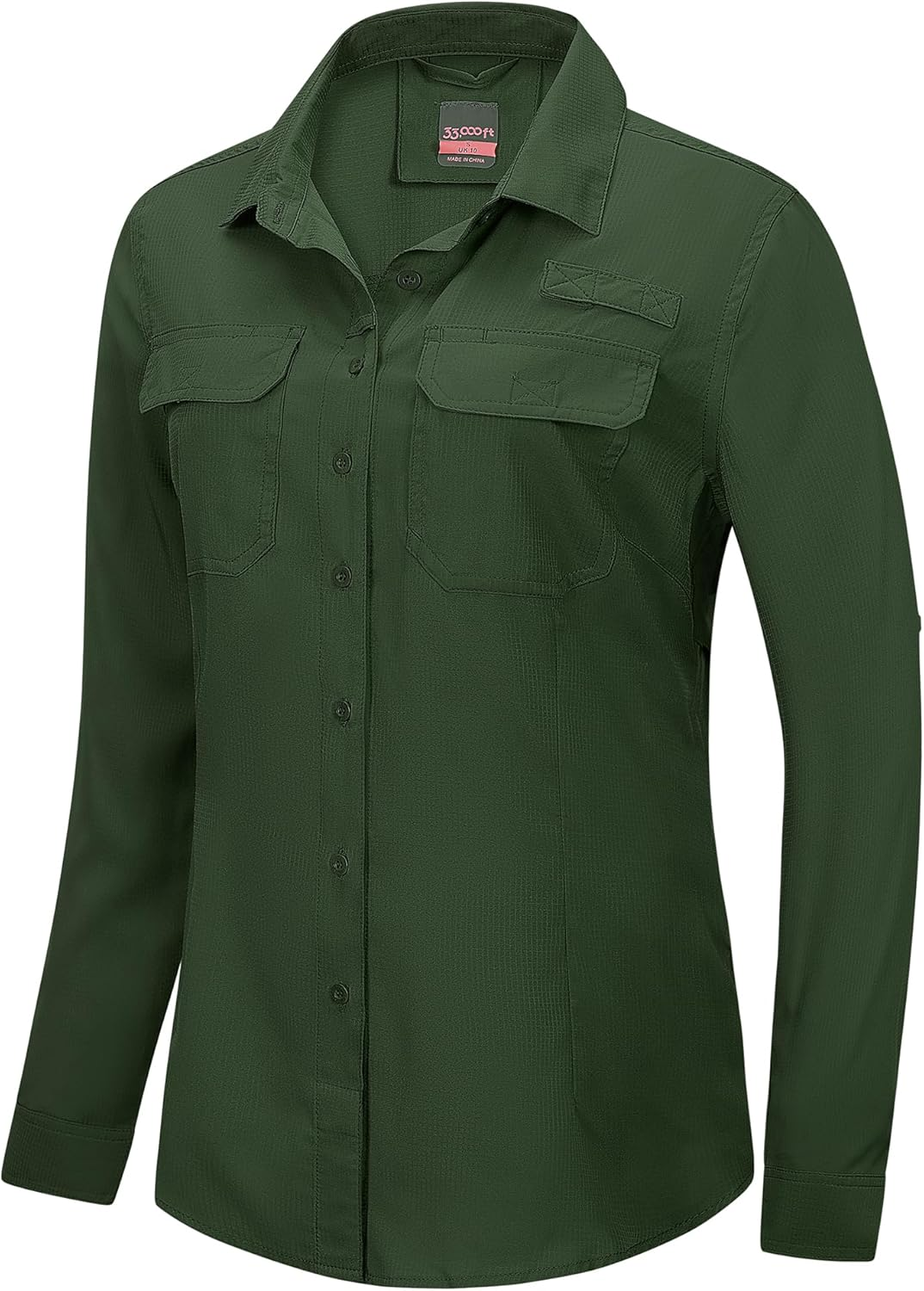 33,000Ft Women'S Long Sleeve Shirts Safari Shirts UPF50 Sun Protection Button down Shirt Moisture Wicking Quick Dry Top Ladies Casual Outdoor Shirt for Walking Fishing Hiking Travel