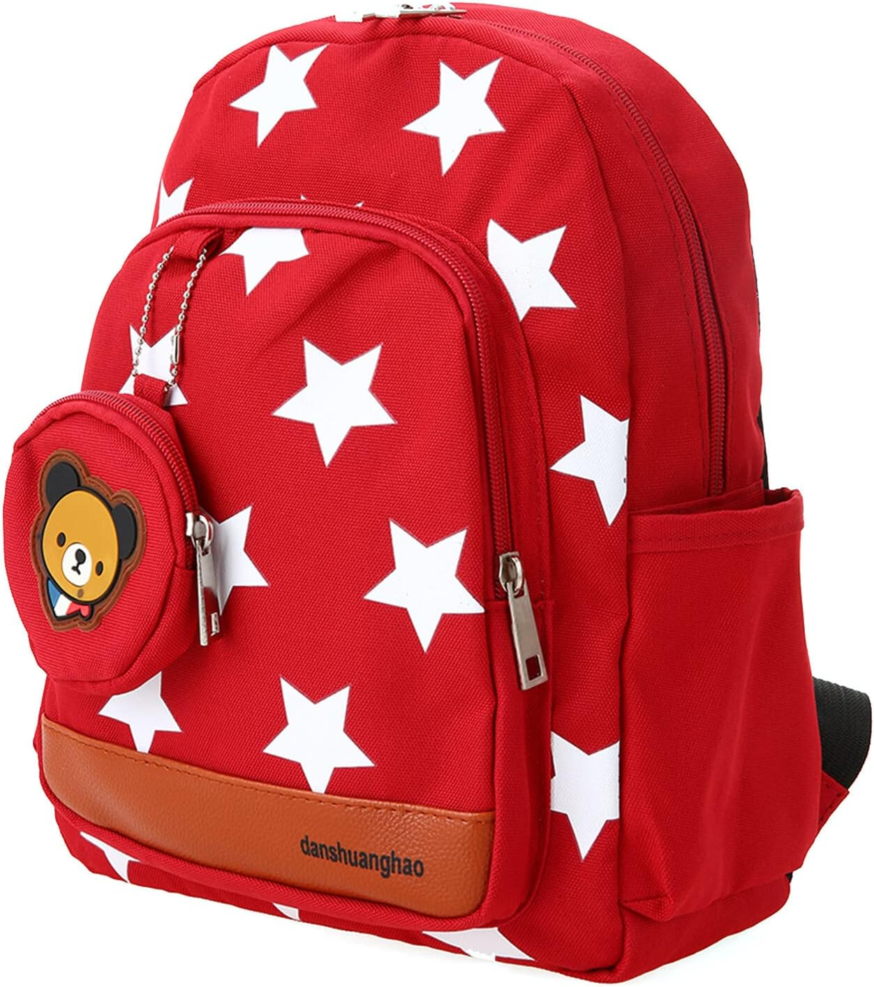 Tignapoo Kids School Bags Canvas Cute Star Pattern Travel Backpack Children Kindergarten Schoolbags with Coin Purse Red image number 3