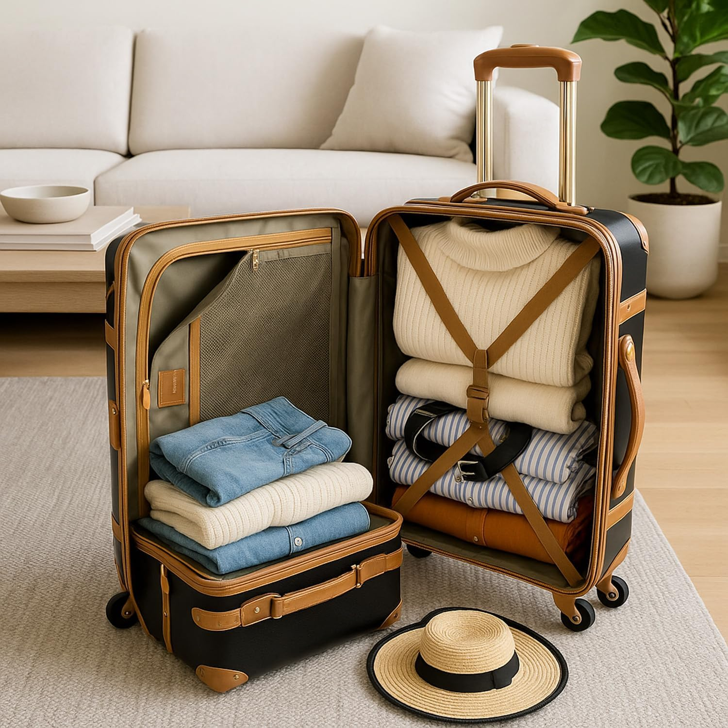 Chariot Regal Vintage Style 2-Piece Hardside Carry-On Retro Train Case Spinner Luggage Set - Ivory image number 6