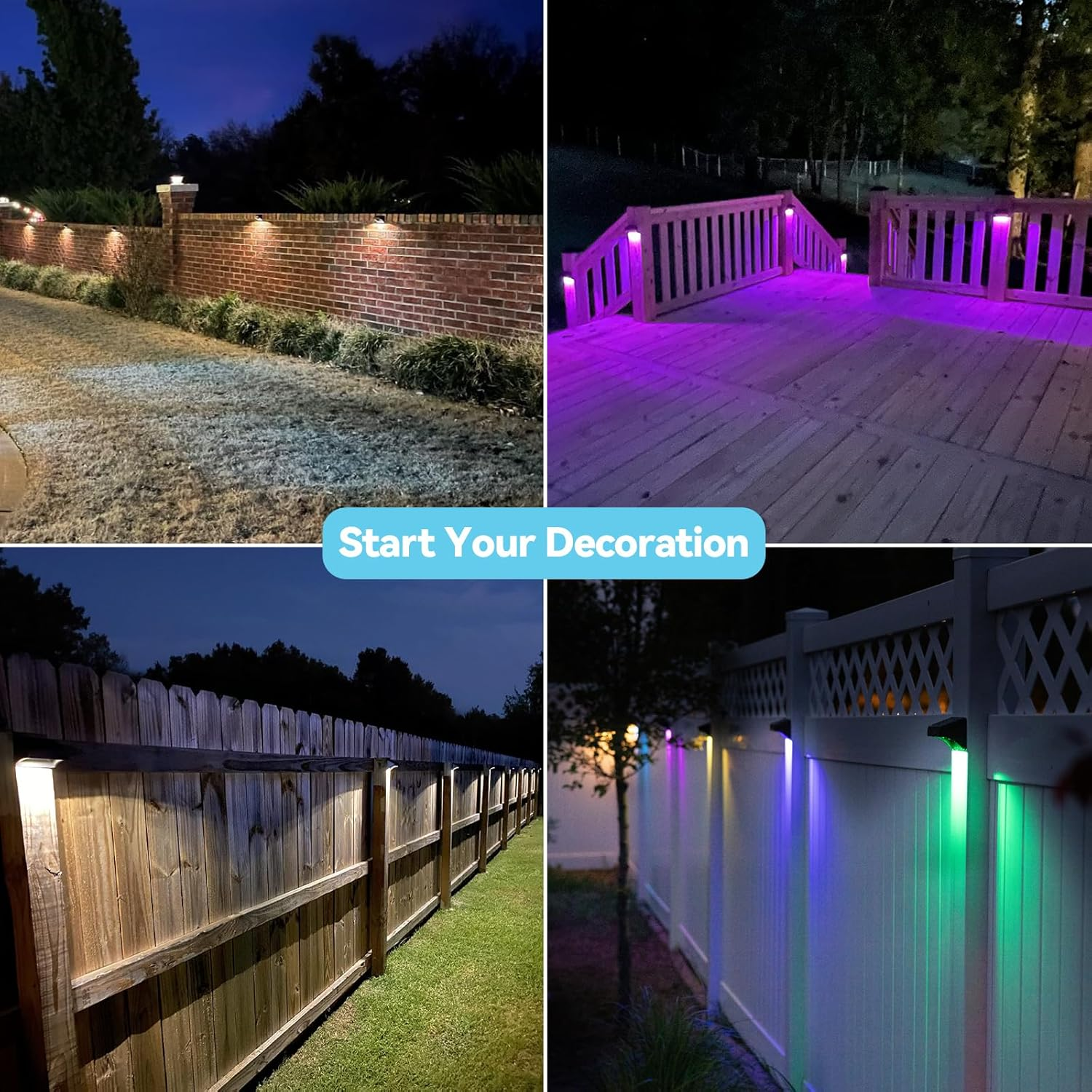 Bridika Solar Fence Lights, Fence Lights Fence Solar Lights Outdoor Waterproof Warm White & Color Glow LED Solar Lights for Backyard, Patio, Deck Railing, Stair Handrail, Pool and Wall (12 Packs) image number 6