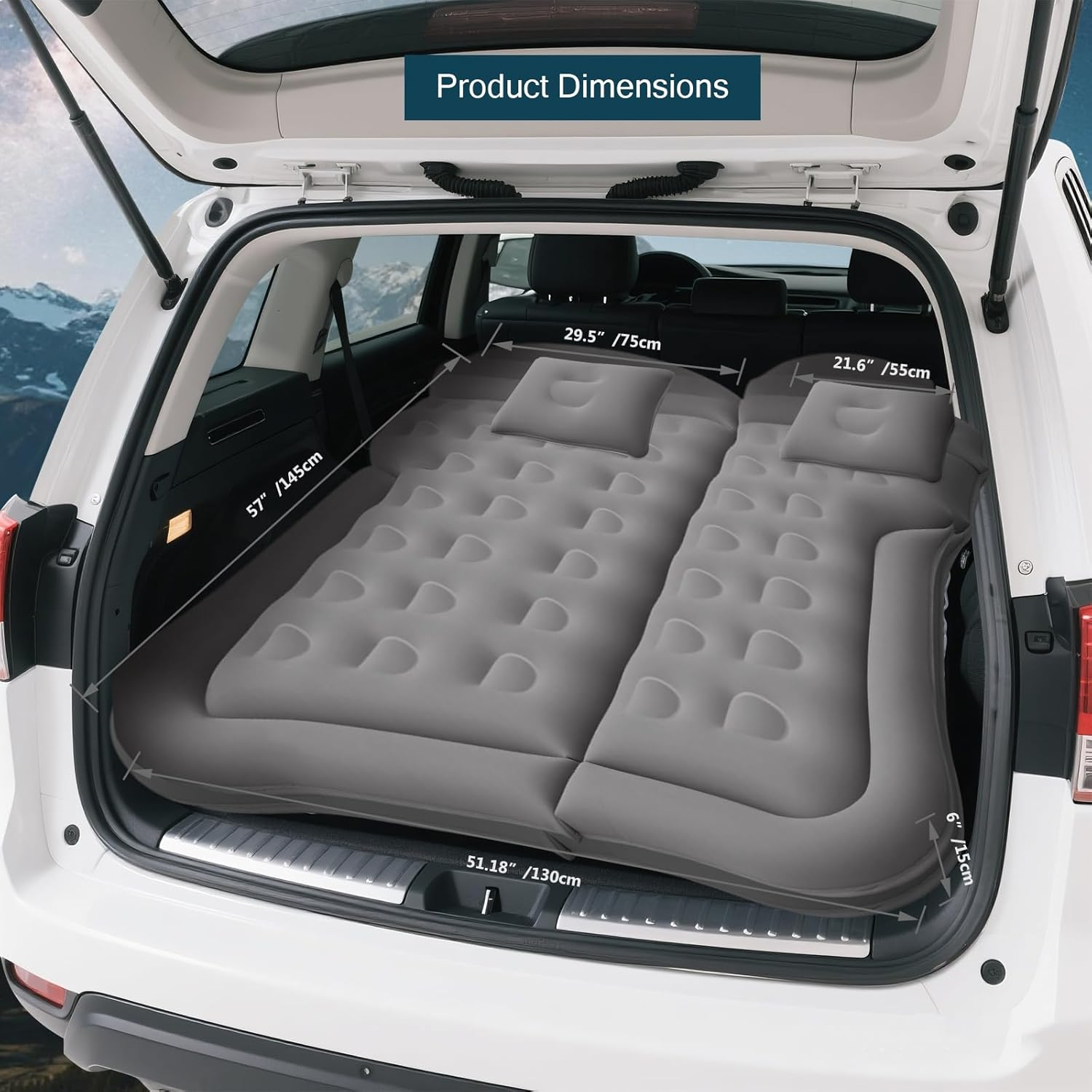 Car Air Mattress, Inflatable Thickened Flocking Travel Camping Bed with Air Pump 2 Pillows, Upgraded Honeycomb Structure, Mobile Cushion, Portable Sleeping Bed for SUV Trunk Rear Seat (Gray) image number 4