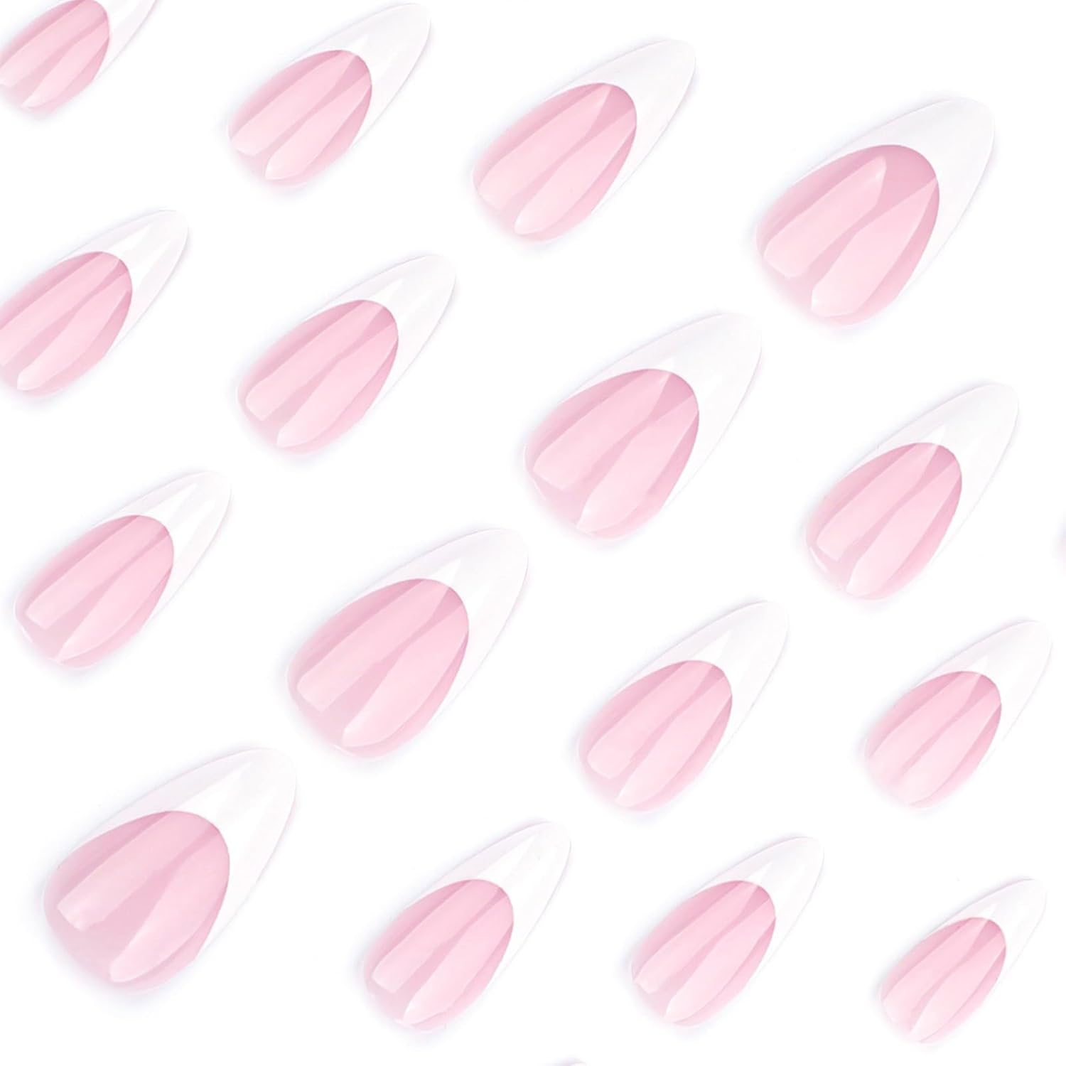 24 Shiny French Tips Faux Elegant Full Coverage Stick on Short Almond Acrylic image number 5