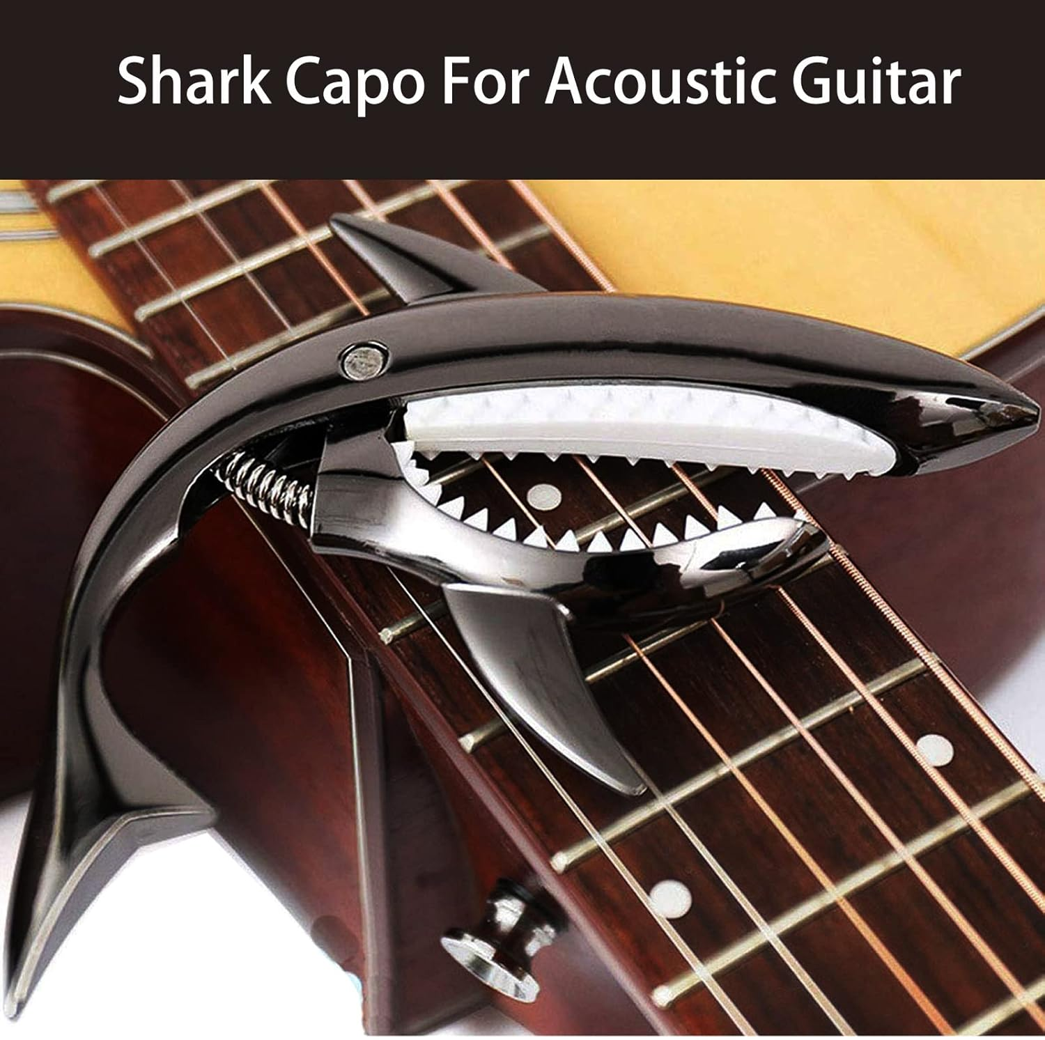 Lepxino Guitar Capo Shark Capo for Electric Accoustic Classical Guitar Ukulele Zinc Alloy Spring Capo (Dark Black) image number 5