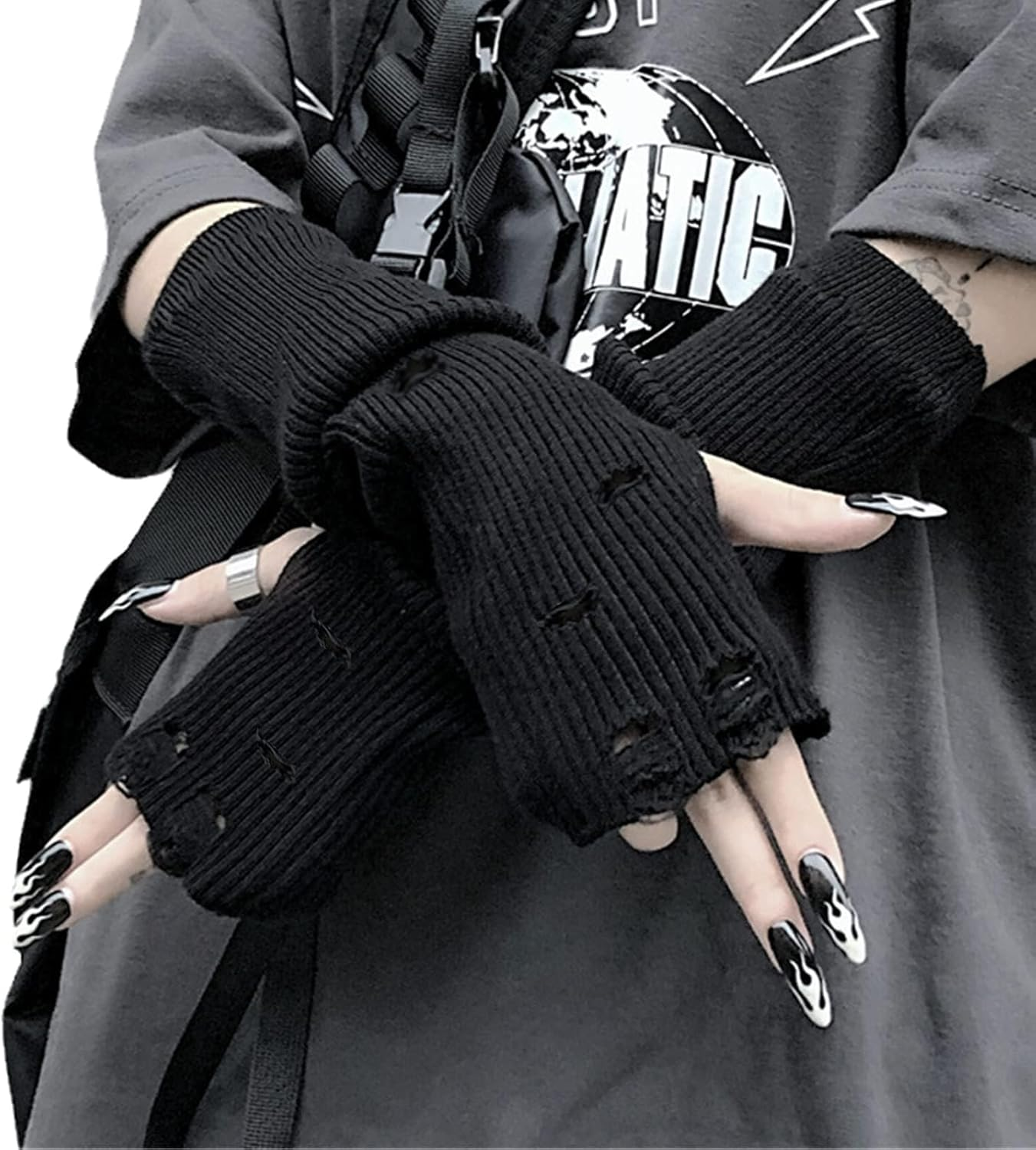 URAWESO Goth Arm Warmers Emo Punk Y2K Arm Sleeves Fingerless Gloves Cosplay Costume
