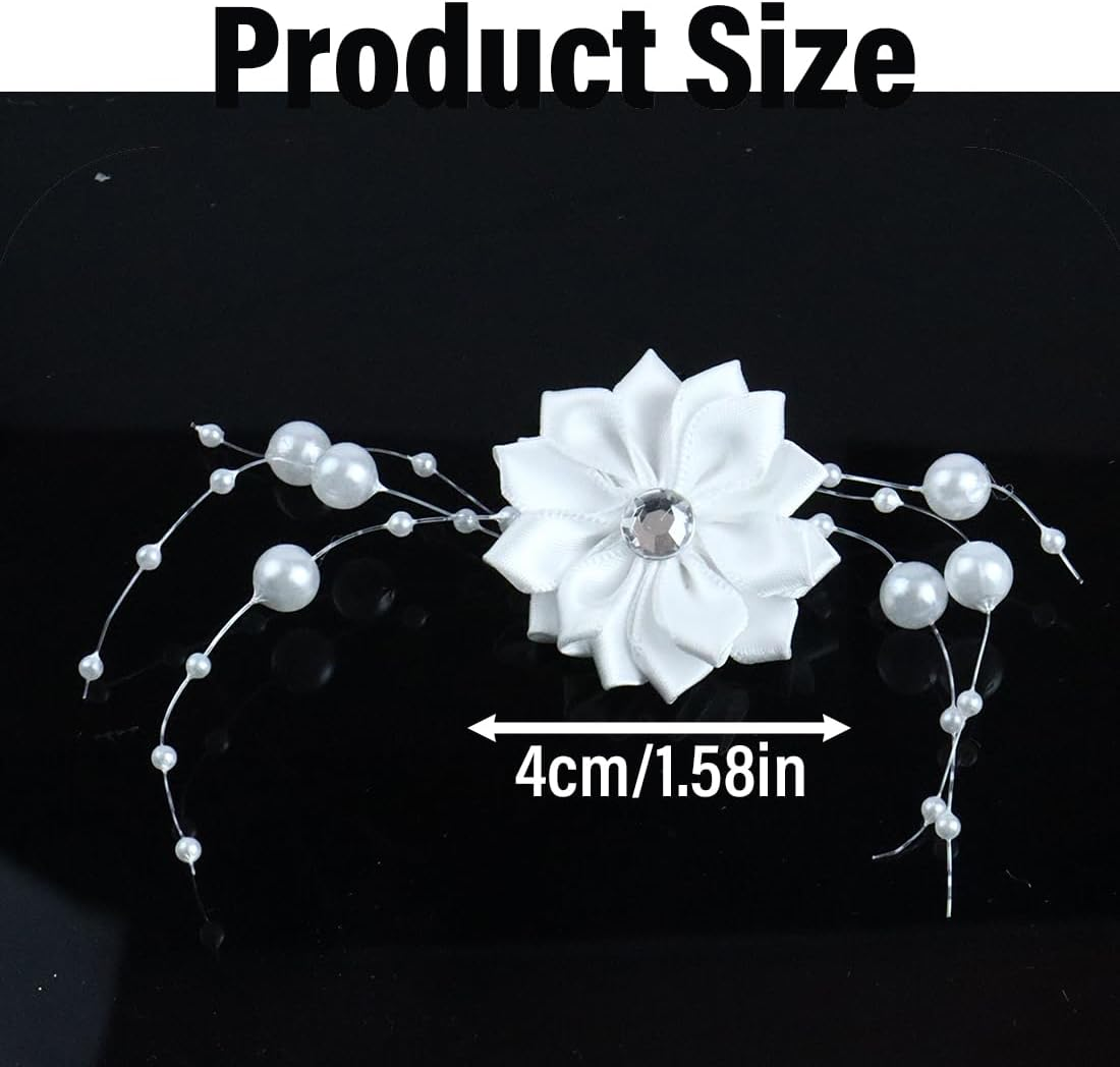 MIRKUZI Hair Clips Pack of 4 Girls Hair Pins, Communion Hair Accessories, White Flowers, Wedding Hair Pins, Princess Flower Girl Tiara, Hair Pins with Beads, Christening Flowers, Confirmation Flowers image number 3