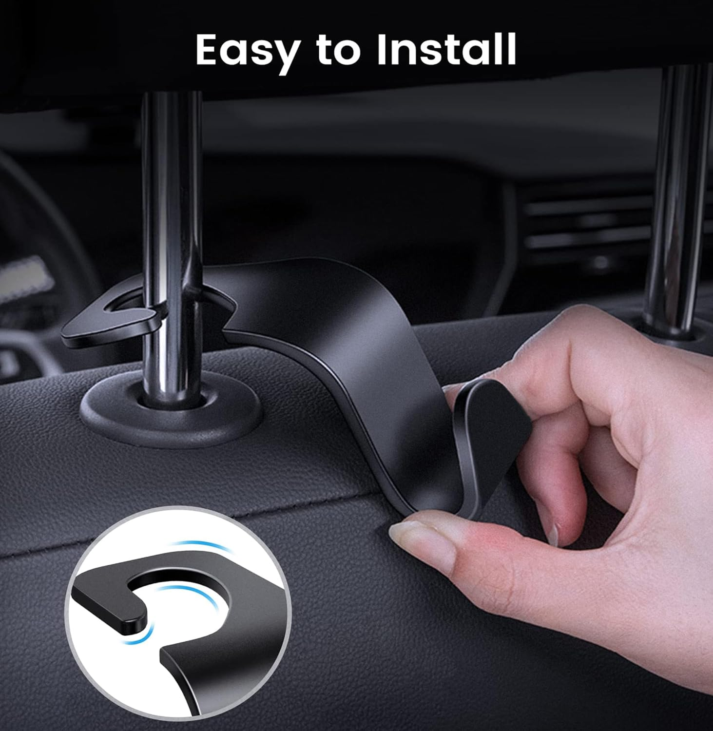 Heatunk 4-Pack Heavy-Duty Car Seat Headrest Hooks - Space-Saving Black Purse and Bag Holders for Vehicles image number 1