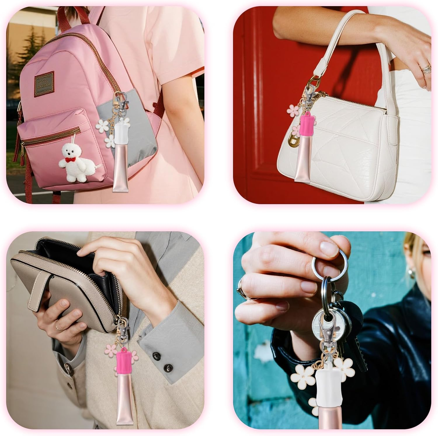Keychain Caps for Summer Fridays, Portable Flower Charm Keychains Premuim Lip Balm Caps Suitable for Summer Fridays 0.55-0.7In Lip Balm image number 4