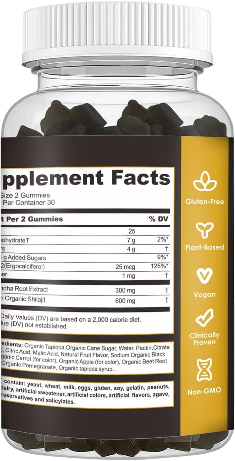 Aurazon Pure Himalayan Shilajit Ashwagandha High Strength Gummies Relax,Restore & Mixed Vegan, Plant Based, Non-Gmo, Gluten-Free & Gelatin,One Month Supply for Both Men and Women image number 1