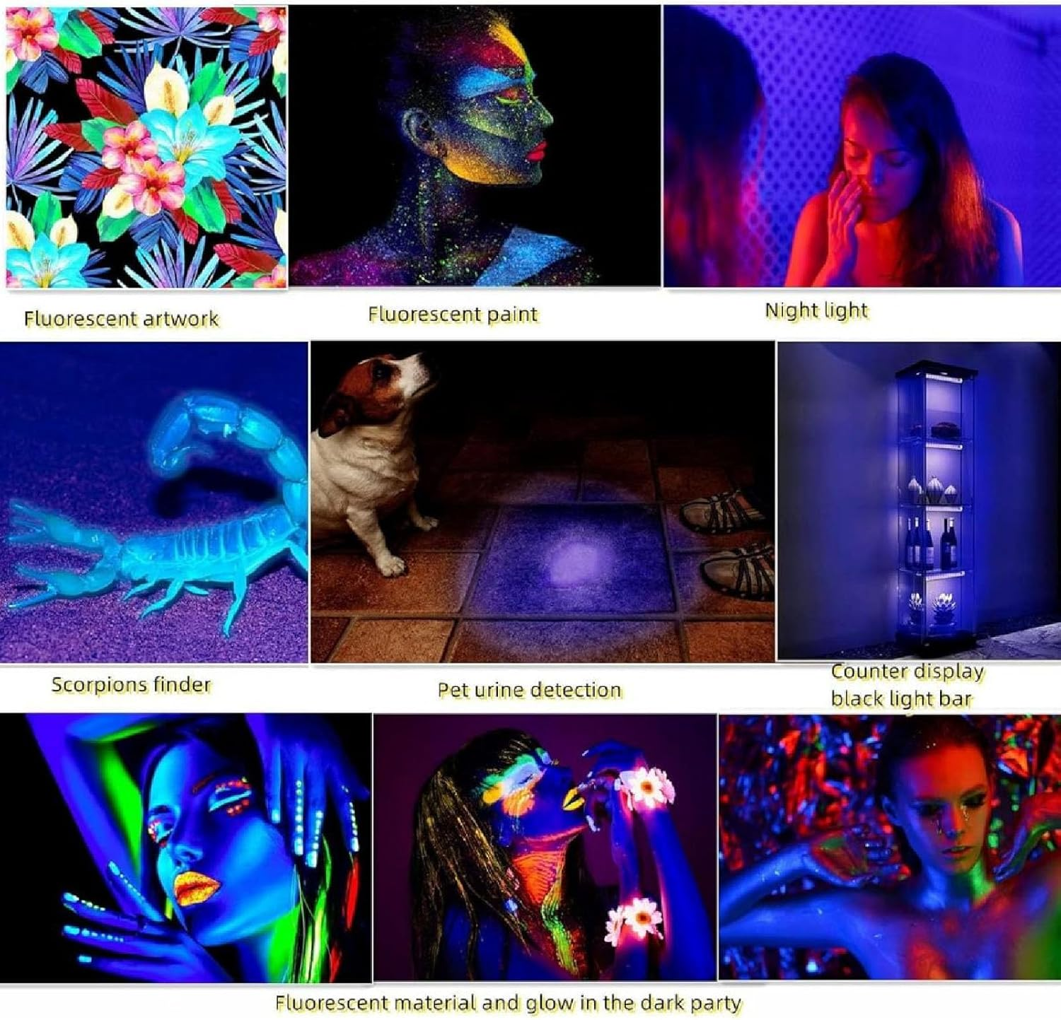 LED Shop Light Bar, USB Power under Cabinet Lighting Plug and Play 380 to 400Nm Wavelength 1Ft Blacklight LED Tube with 58In Power Cord for Party Decoration image number 6