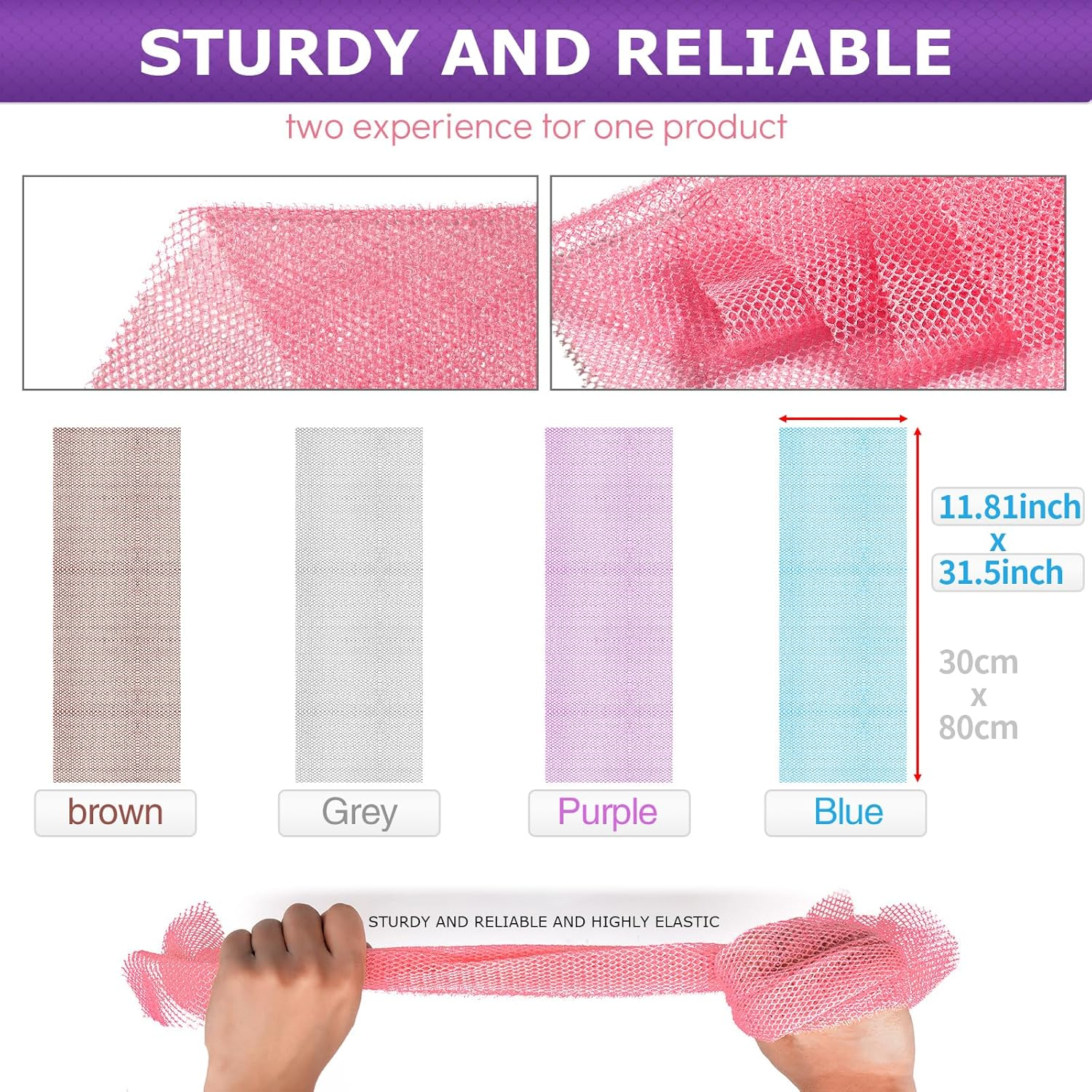 4 Pieces African Bath Sponge African Net Long Net Bath Sponge Enjoy Luxurious Exfoliation, Deep Cleansing, and Silky Smooth Skin Every Day(Brown, Blue, Purple,Grey) image number 3