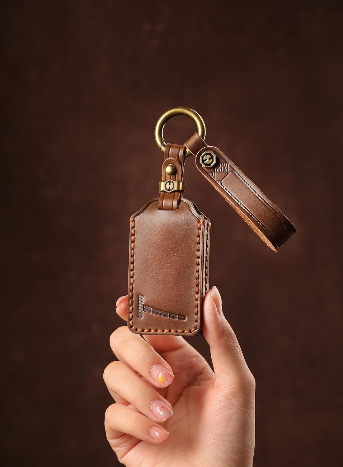 HIBEYO Fit for 2025 Volvo Leather Key Fob Cover Compatition with Volvo EX30 EX90 for Polestar 3 4 Polestar3 Polestar4 2025 NFC Accessories Smart Remote Auto Key Shell with Keychain(Black) - Black image number 2