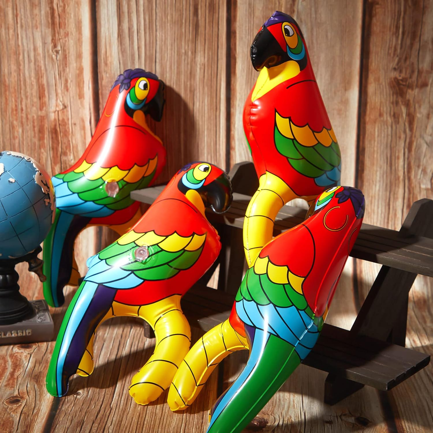 Wettarn 4 Pieces Inflatable Pirate Parrot Shoulder Prop 11 Inches Tall Pet Scarlet Macaw, Pirate Party Decorations for Tropical Party Gift Decoration Pirate Costume Accessory image number 1