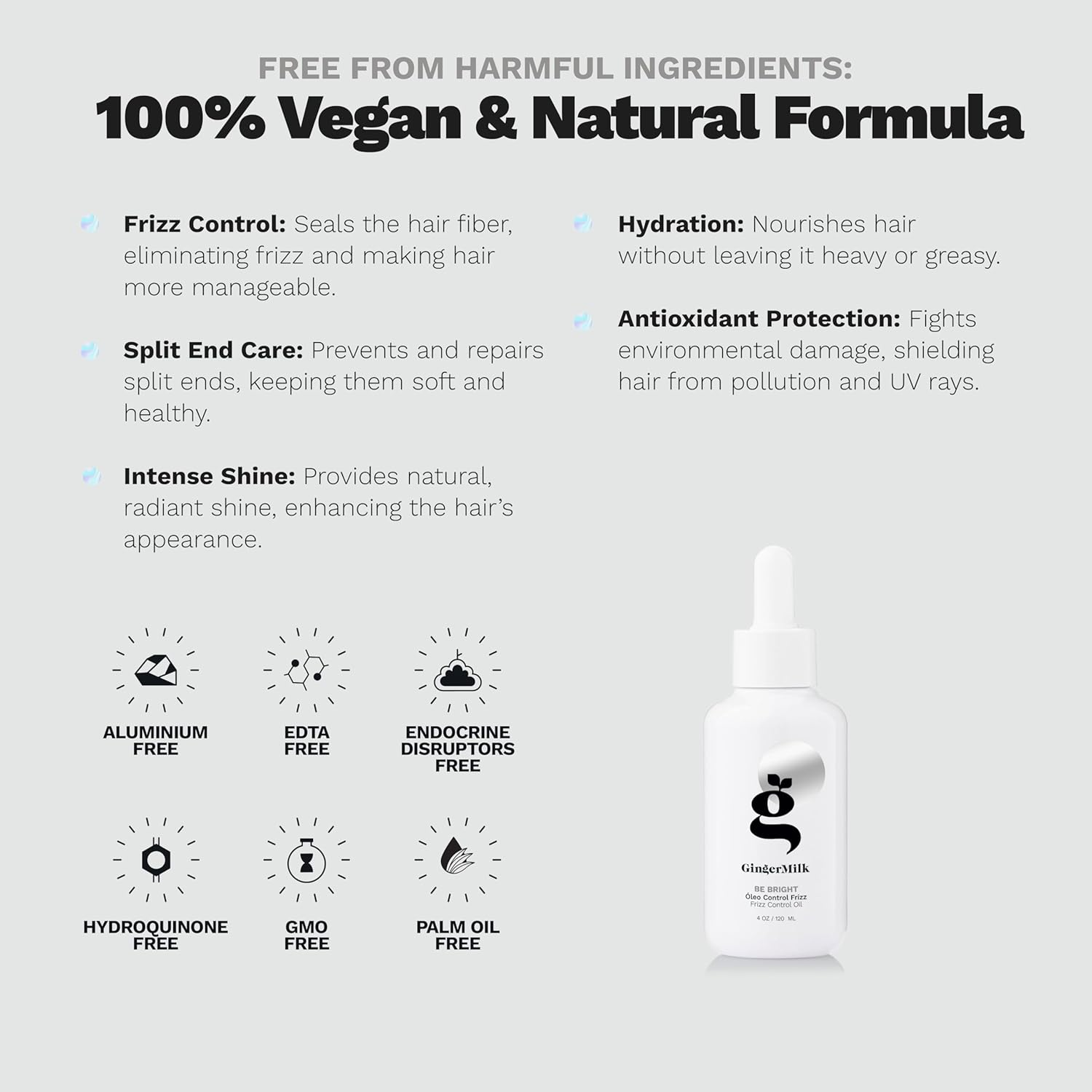 Ginger Root Extract | Hair Oil anti Frizz for All Hair Types | Seals Split Ends and Strengthens the Hair Structure