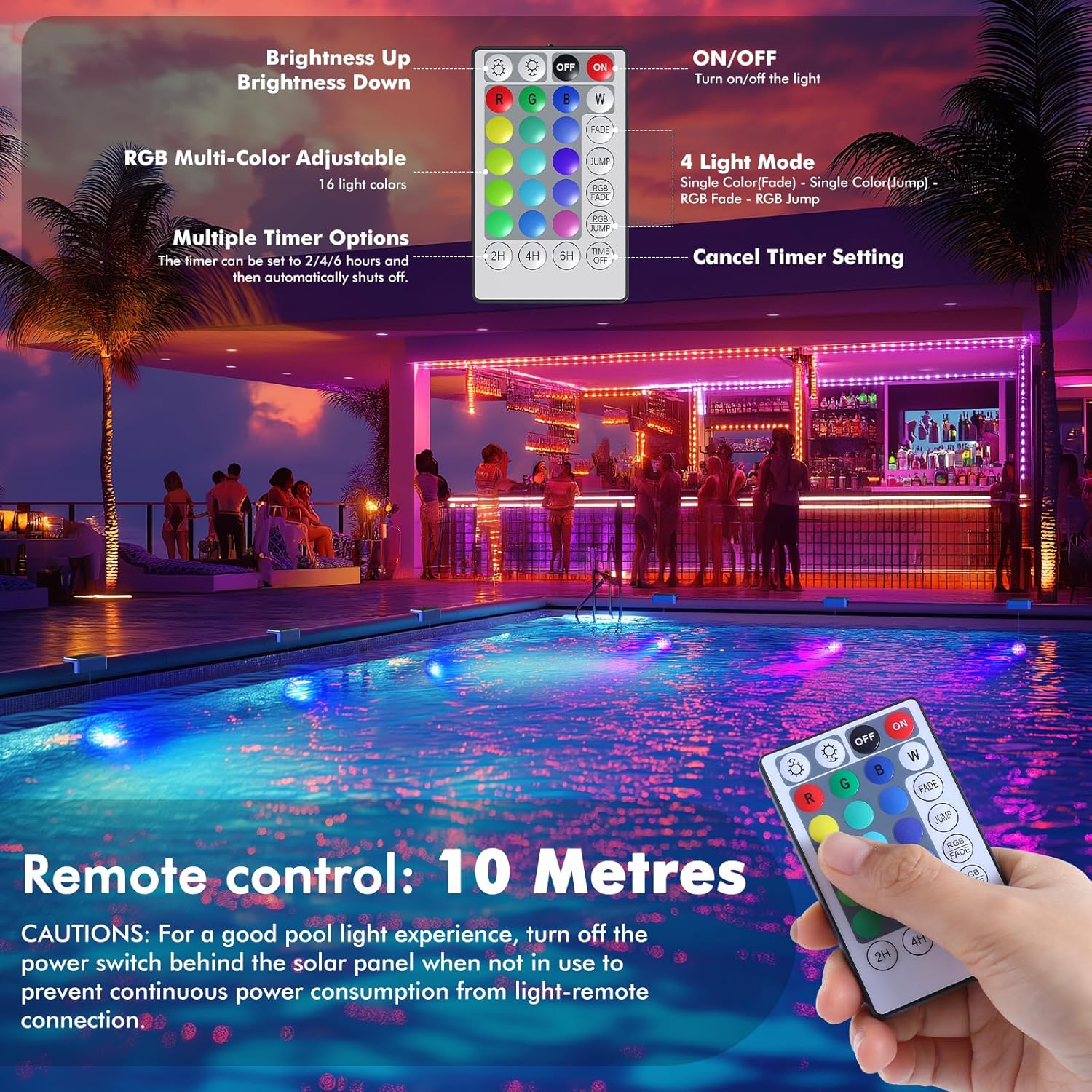 Quntis Solar Pool Lights RGB Color Changing - IP68 Underwater Remote Control LED with 16 Colors & Timer, Solar Powered Waterproof Light for Pool/Spa/Pond Bath, Outdoor Decoration (2 Pack) image number 5