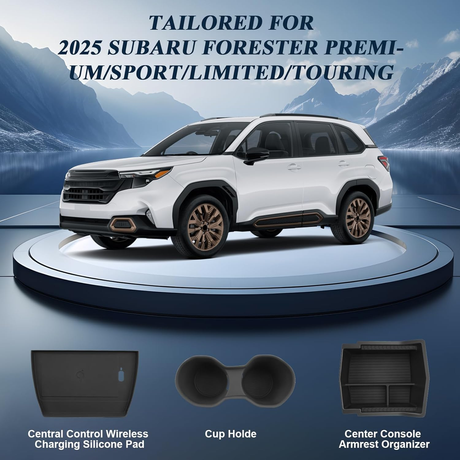 BIBIBO for 2025 Subaru Forester Center Console Organizer 2025 2026 Subaru Forester Console Armrest Tray+Cup Holder +Wireless Charging Mat 2025 Forester Insert Organizer 2025 Forester Accessories image number 3