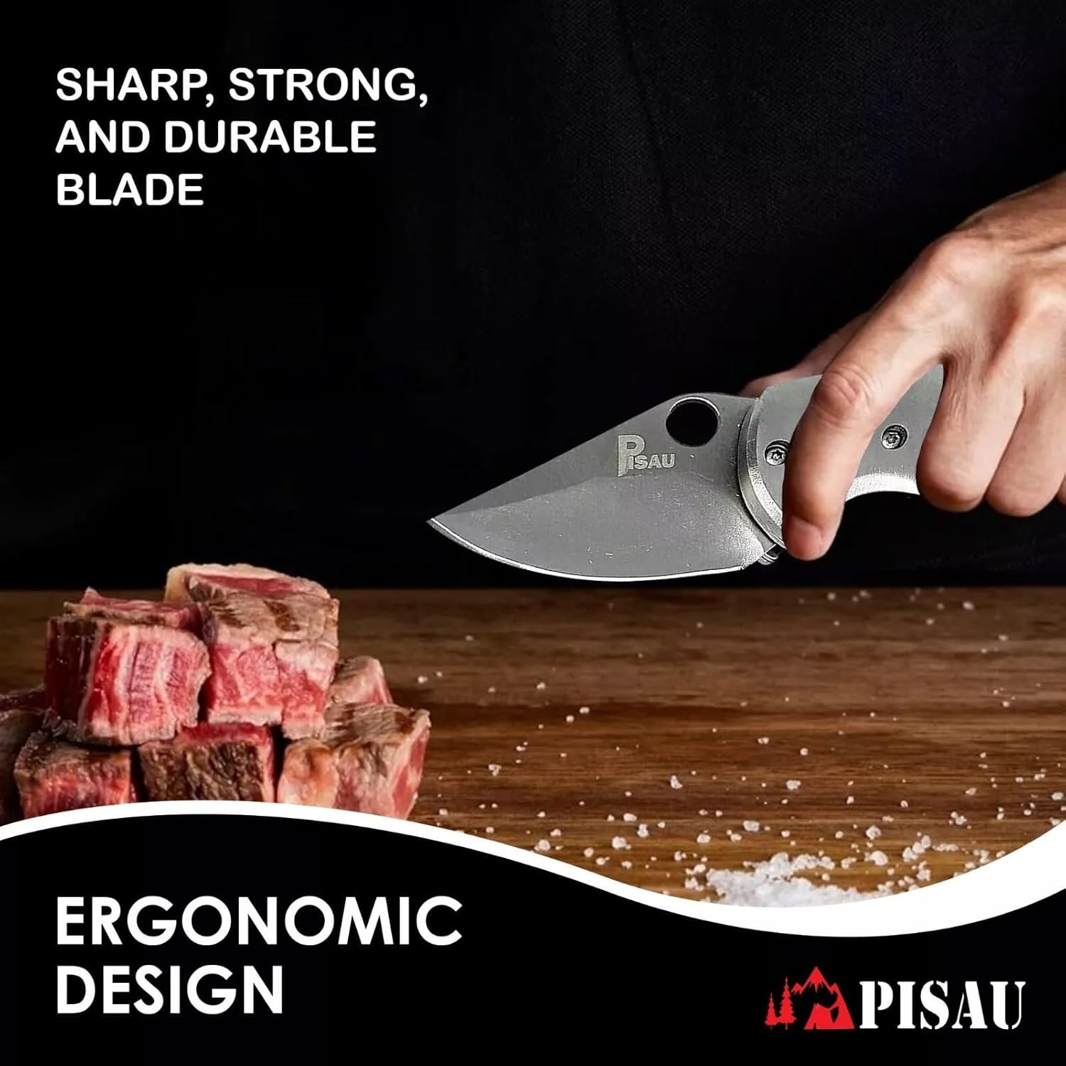 PISAU Stainless Steel Camping Folding Knife with Sheath image number 6