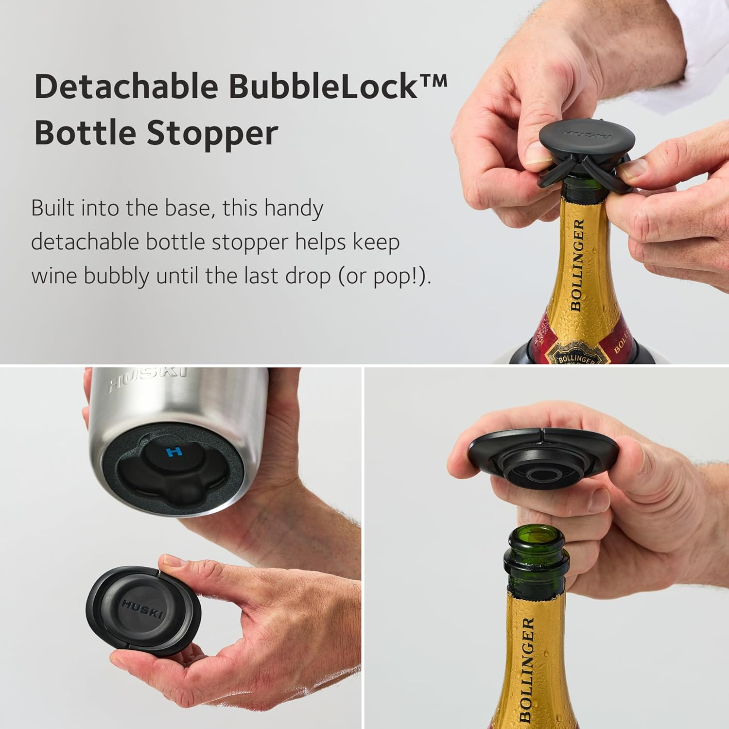 Huski Champagne Cooler | New | Award-Winning Iceless Design with Detachable Bottle Stopper | Keeps Wine Cold up to 6 Hours | Fits Most 750Ml Champagne, Prosecco & Sparkling Wine Bottles (Champagne) - Brushed Stainless image number 5