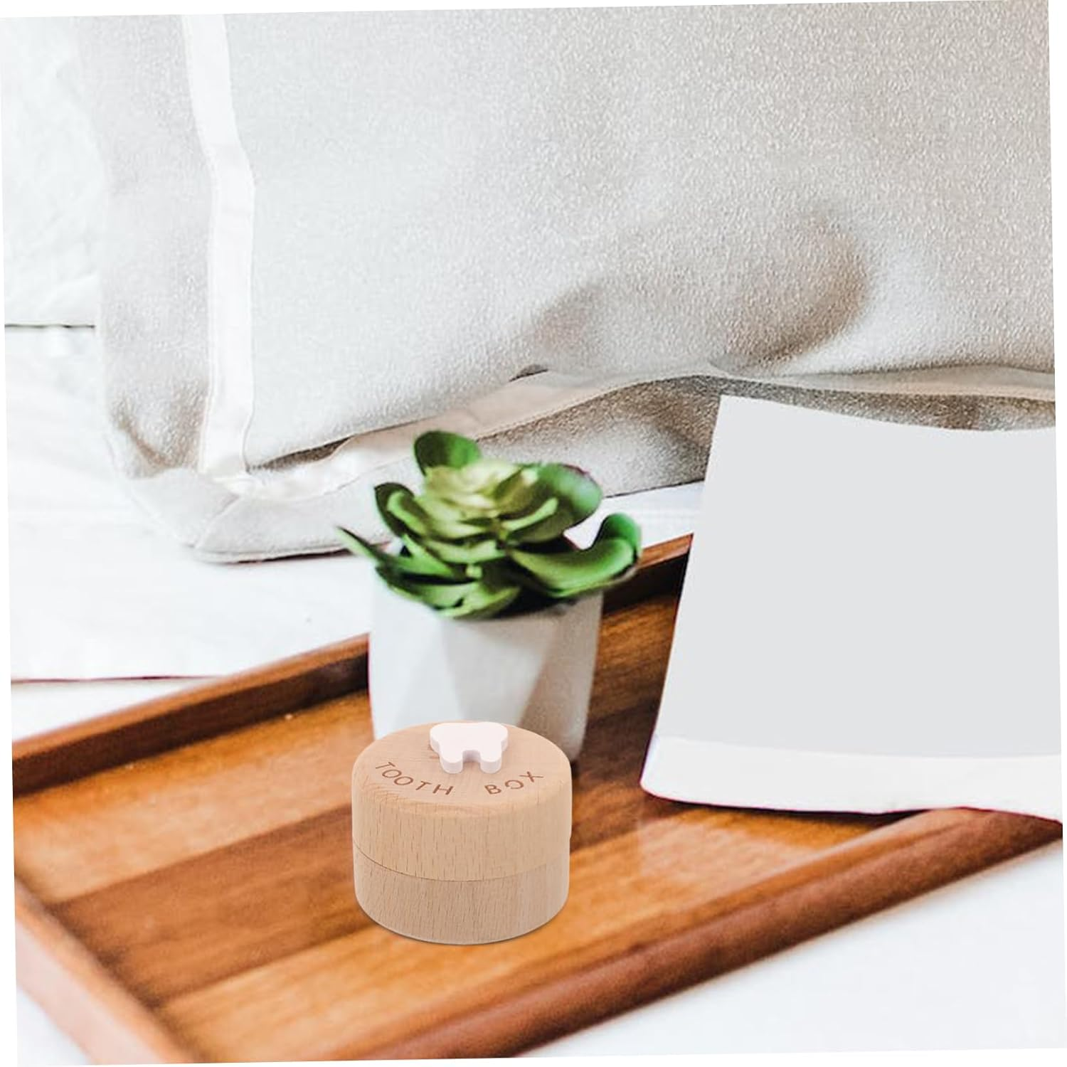 Wooden Baby Tooth Box Boys and Girls Tooth Holder Infant Fetal Hair Keepsake Organizer Souvenir Container for Boys and Girls image number 1