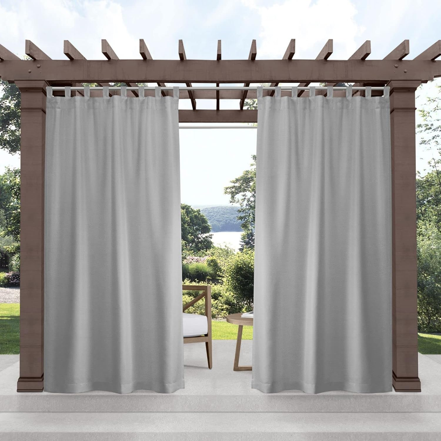 Exclusive Home Cabana Solid Indoor/Outdoor Light Filtering Hook-And-Loop Tab Top Curtain Panel Pair, 54"X108", Sundress