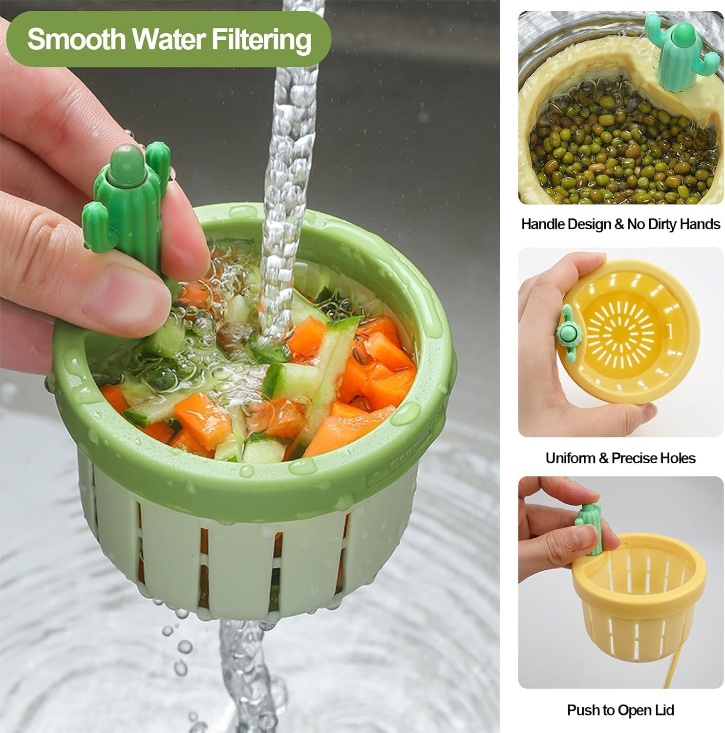 Cactus Kitchen Sink Drain Strainer,2Pcs Cactus Sink Draining Basket Filter Net Lifting Baskets,Multi-Functional Home Use Cactus Sink Draining Basket Filter Net Lifting Basket,Cactus Sink Filter Basket image number 2