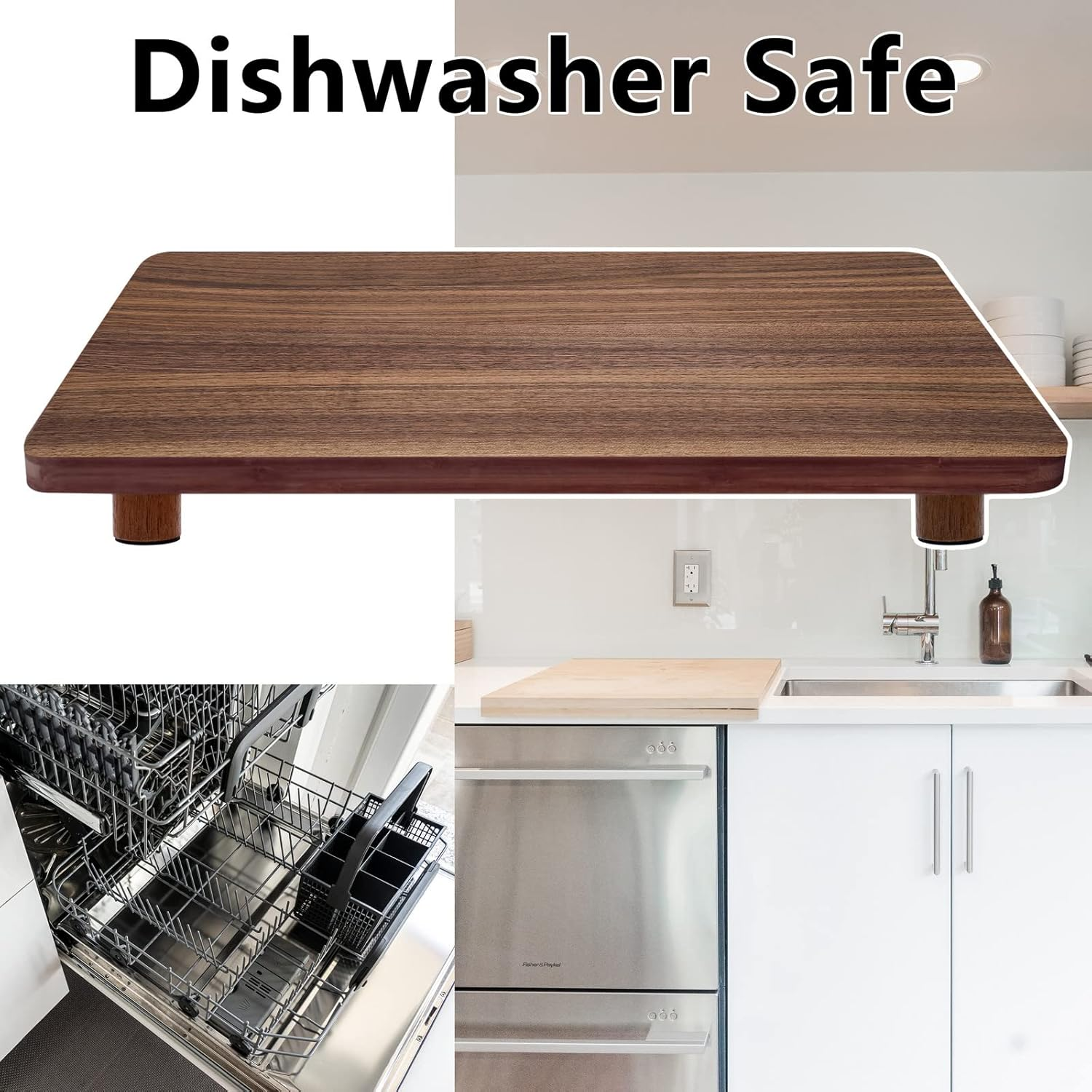 ANFU Cutting Board Feet, Walnut Chopping Board Feets, Non Slip Self Adhesive Butcher Block Legs with Screw (Not Included Boards) - Beige Short image number 2