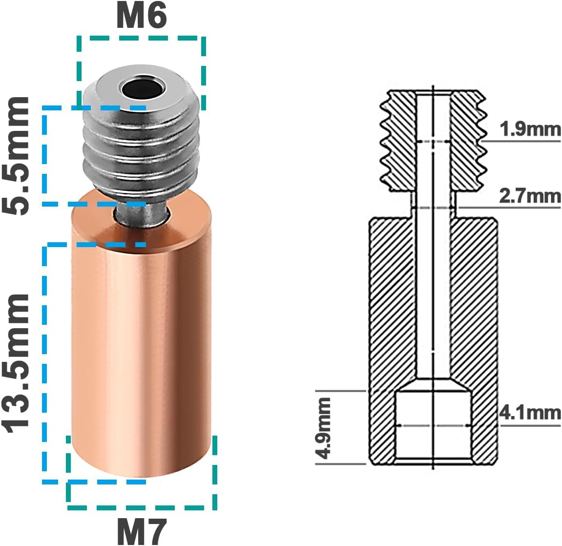 Create Idea Smooth Bimetal Heatbreak 1.75Mm Filament Titanium Copper Thermal Barrel Tube Compatible with E3D V6 Muti Color Hotend 3D Printer image number 6