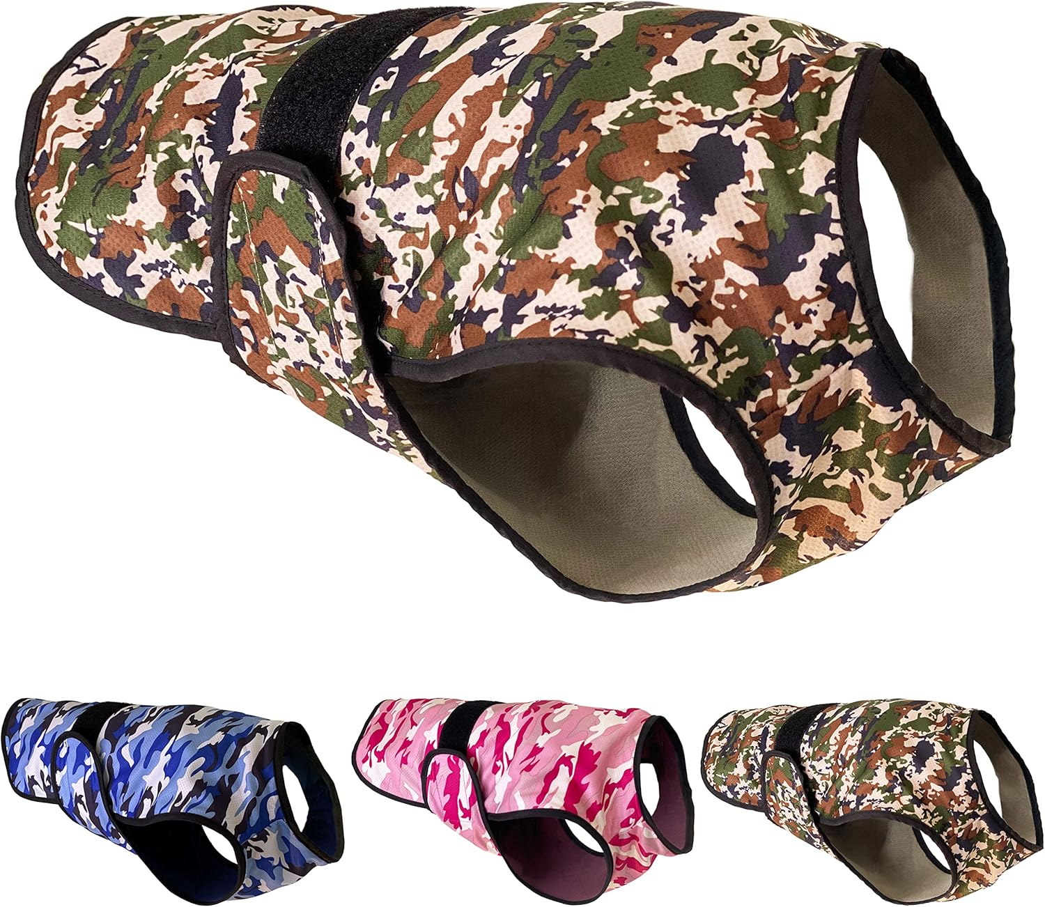 Dog Cooling Vest, Lightweight 2-Layer Camo Army Print Pet Cooler Jacket for All Small to Very Large Dogs. UV Protection Cooling Shirt for Beach, Hiking, Walking (Blue, Large)