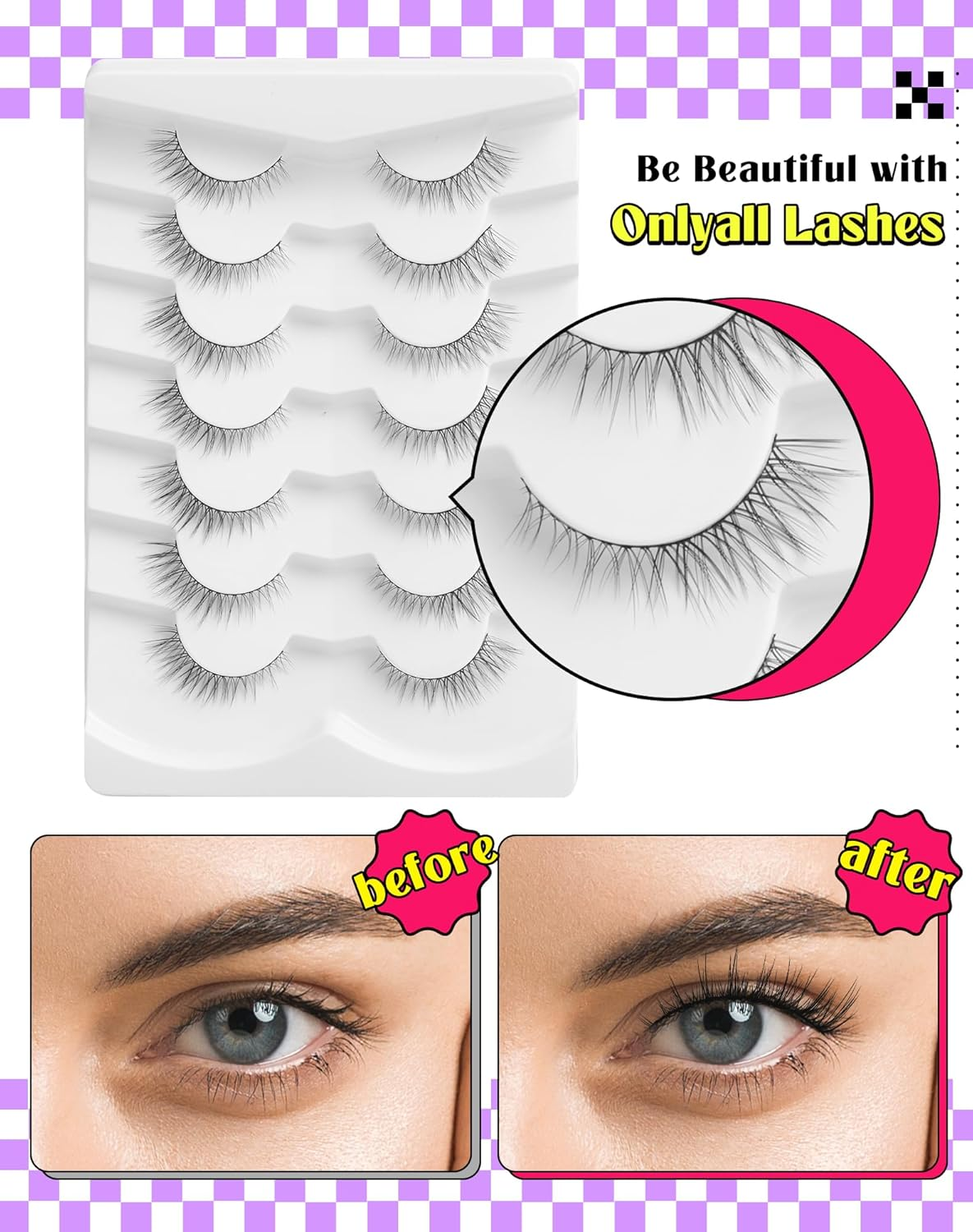 Lashes Wispy False Eyelashes Gradient False Lash Natural Look Small Fake Lashes Faux Mink Strip Eyelashes 7 Pairs D11 image number 3