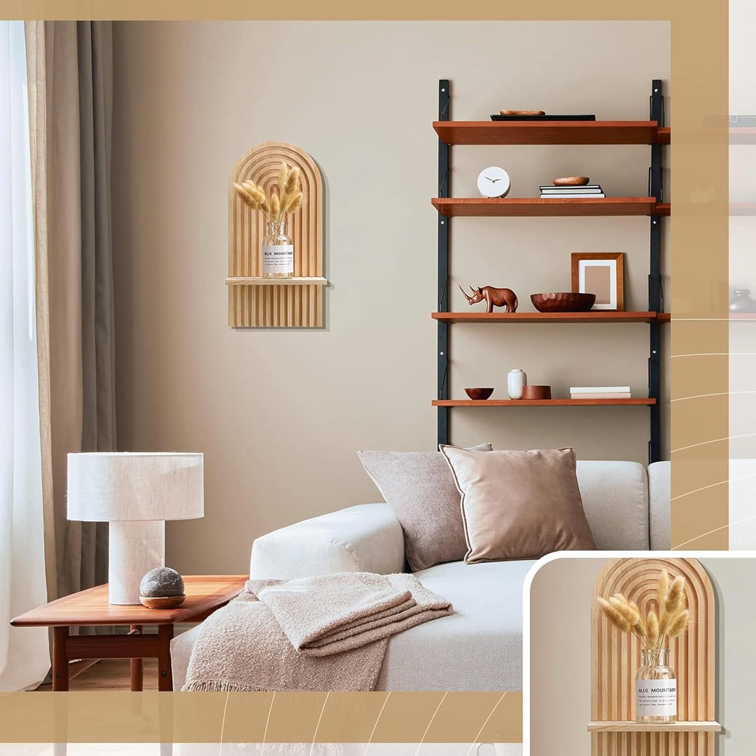 2Pcs Wall Mounted Shelves,Hanging Candle Sconce,Boho Style Display Shelf,Pine Wall Shelf,Wall Shelves Candle Holders,For Living Room Bathroom Bedroom Classroom Office Nursery,Wall Decor image number 3