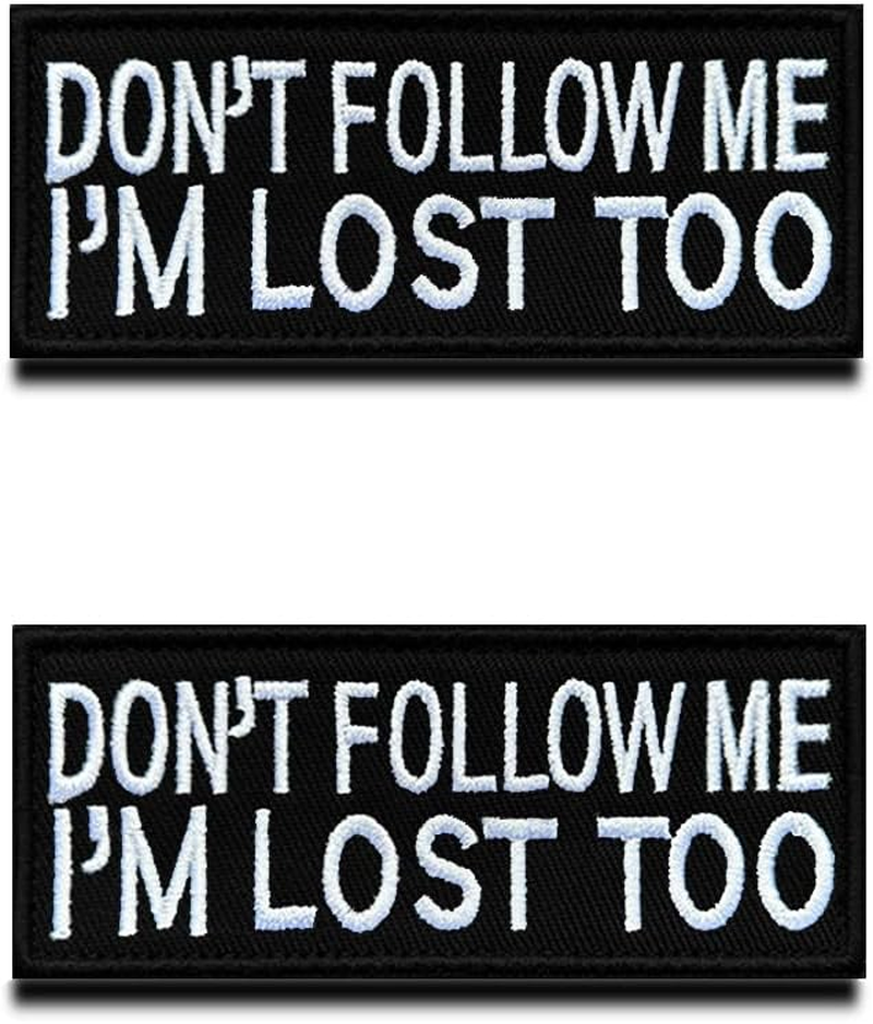 2 Pcs Don'T Follow Me I'M Lost Too Embroidered Tactical Funny Hook & Loop Moral Emblem Applique Repair Patch DIY Craft Accessories for Biker Clothes Jacket Jeans Backpacks image number 2