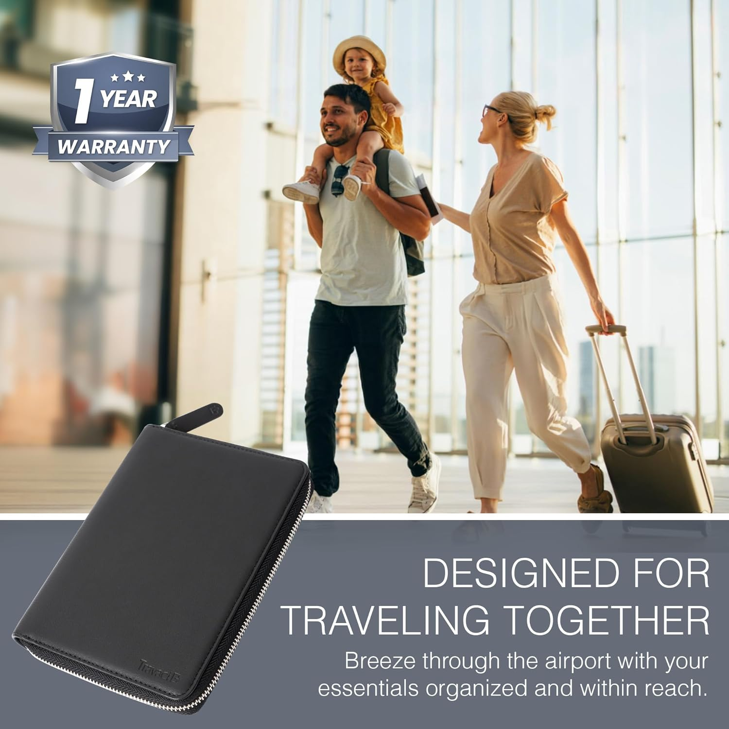 Full Grain Leather Family Passport Holder for 2-4 Passports - RFID Passport Holder and Travel Document Organizer - Large Leather Travel Wallet for Couples and Families, Black, Full Grain Leather image number 6