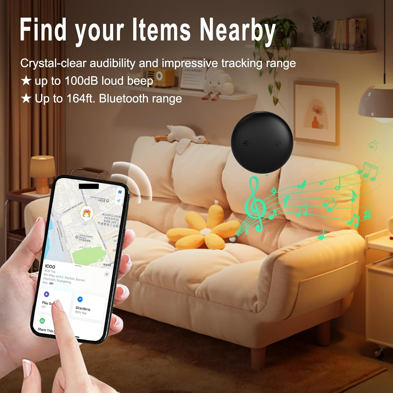 ICOO Airtags,Tracker Smart Tracker,Working with Apple Find My. Perfect for Locating Keys, Luggage, Backpacks, and Pets. with Replaceable Batteries, Loud Beeps, and Worldwide Tracking 1-Pack. image number 2