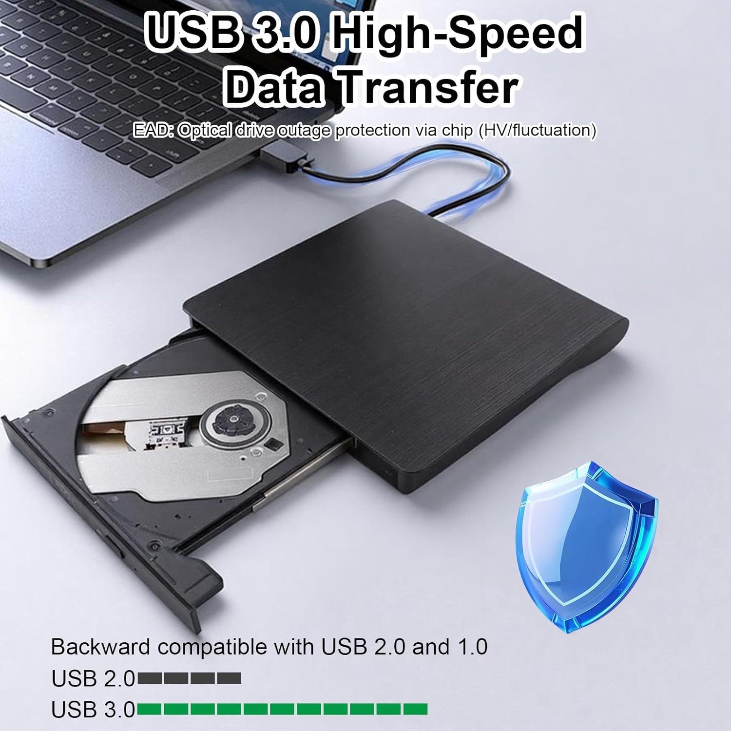 External CD DVD Drive, CD Burner, USB 3.0 Portable External Writer Reader for Laptop Desktop Windows Linux, High Speed Data Transfer Slim Lightweight Optical Disc Drive Reading & Burning image number 6