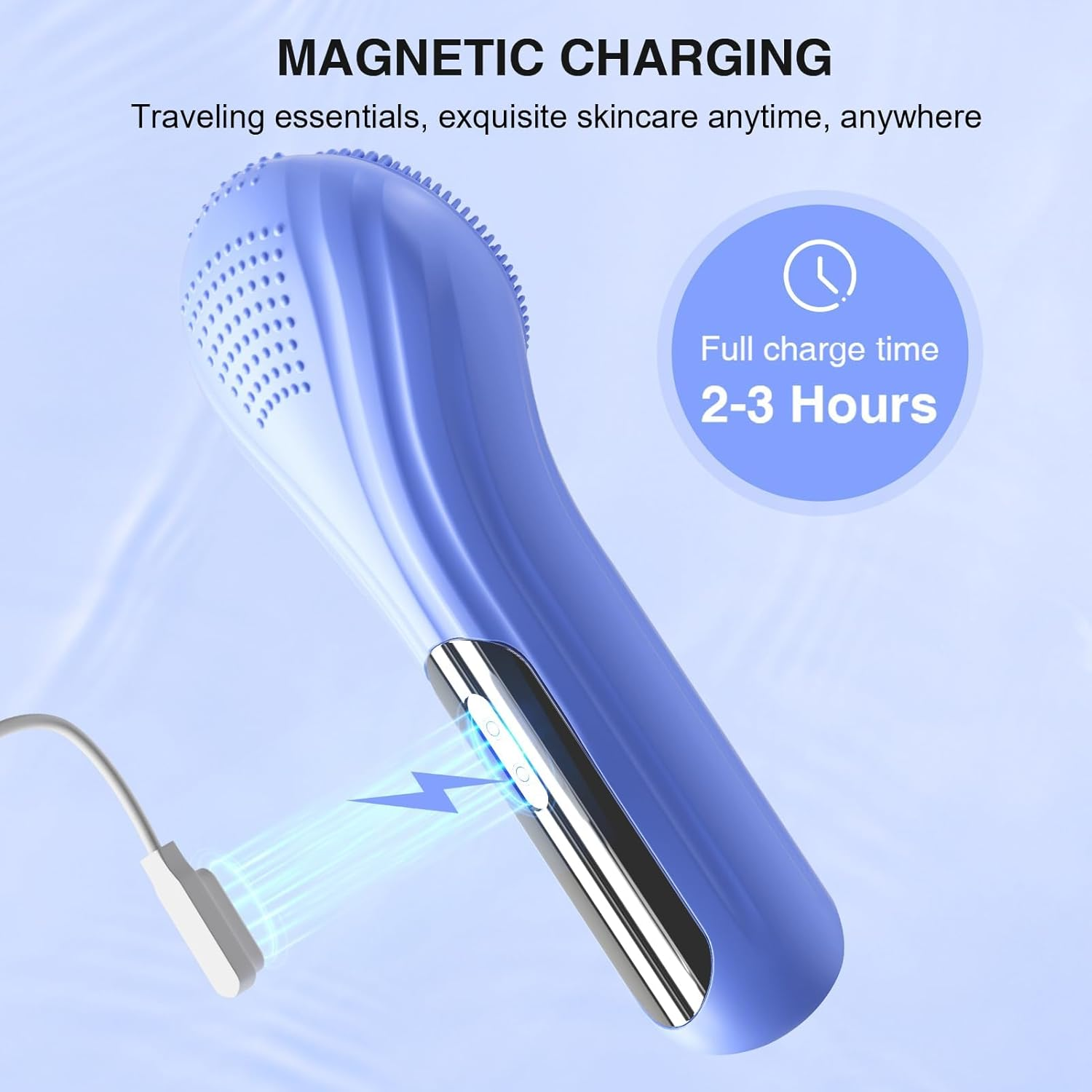Silicone Face Scrubber, Waterproof Electric Facial Cleansing Brush for Men & Women, Rechargeable Face Scrubber with 5 Modes for Deep Cleansing, Exfoliating, Massage (Blue) image number 2