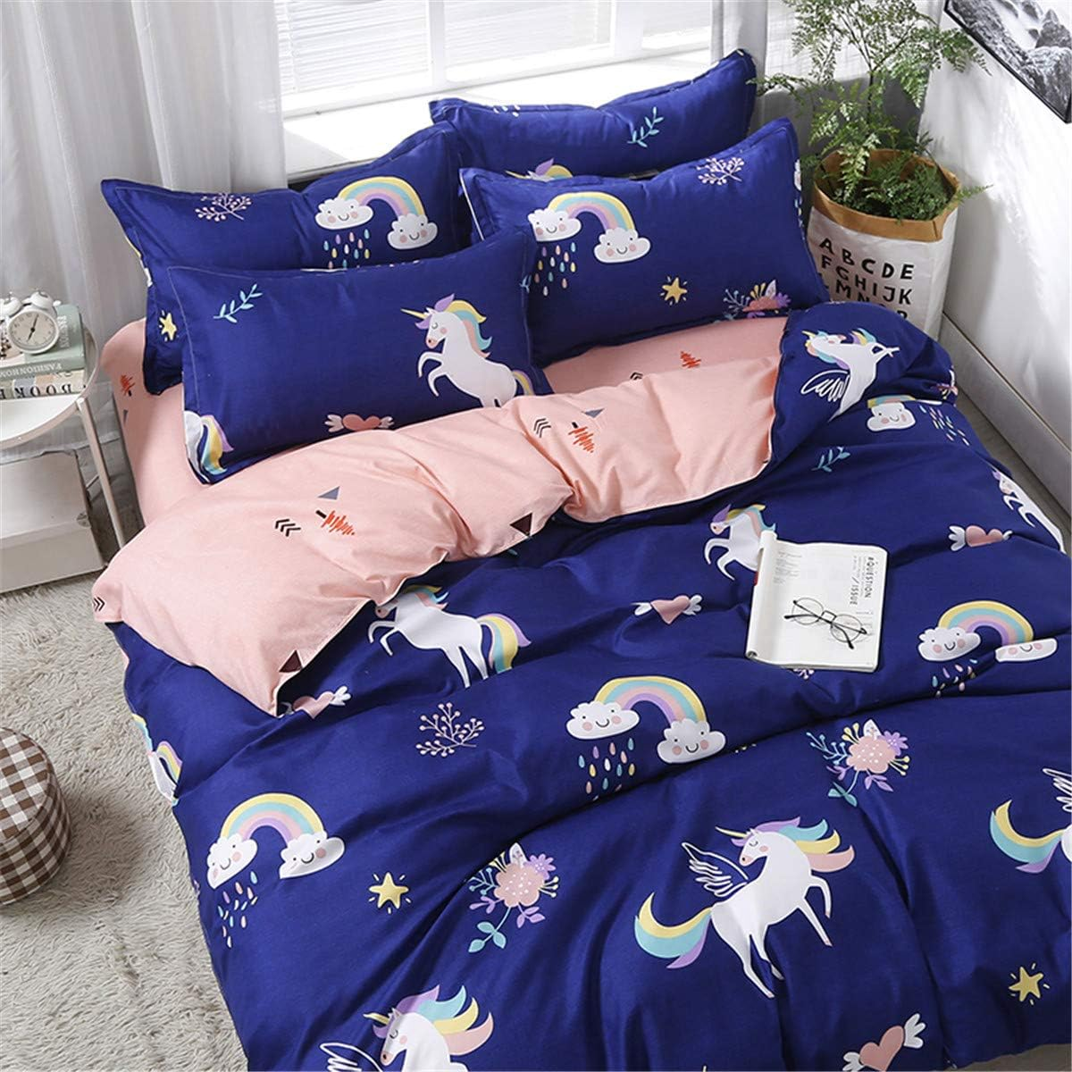 Duvet Cover Set 4 Pieces Single Queen King Twin Full, Morbuy 4 Pcs Bedding Set Reversible Printed Microfiber Soft with 1 Quilt Cover 2 Pillowcases 1 Sheets (220X240Cm,Unicorn)