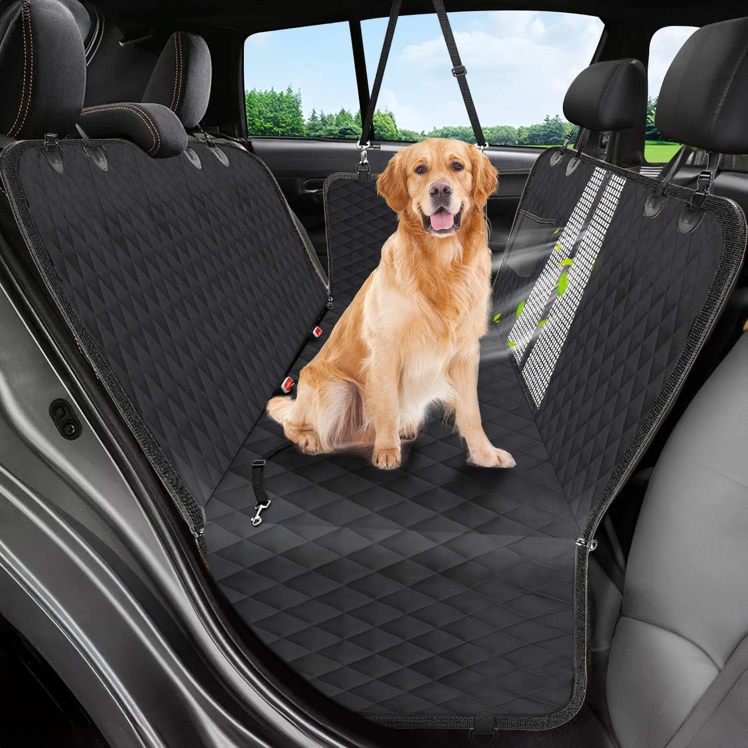Dog Car Seat Cover, 600D Heavy Durable Dog Seat Cover for Back Seat, 100% Waterproof Scratch Proof Nonslip Dog Hammock for Car with Side Flap, Pet Seat Covers with Seatbelt for Cars Sedan SUV Trucks