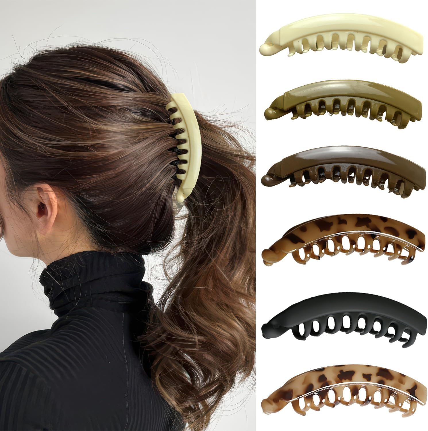 GIKPAX 6 Large Banana Hair Clips, Banana Clip with Strong Hold, 5 Inches, Hair Clips for Thick Hair, French Hair Accessory for Girls and Women image number 4