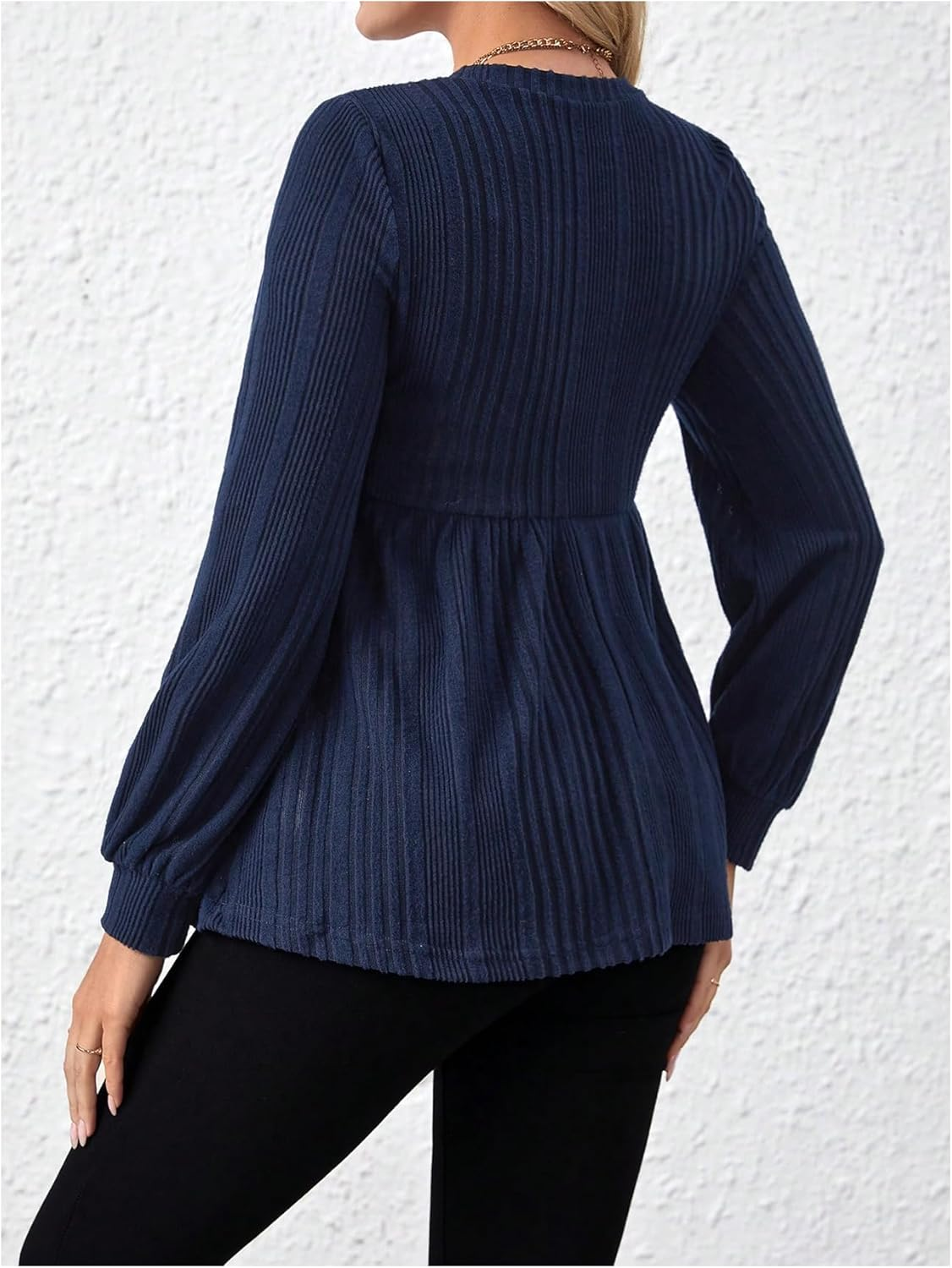 MAKEMECHIC Women'S Maternity Tee Shirt Crew Neck Rib Knitted Long Sleeve Peplum Tops image number 1