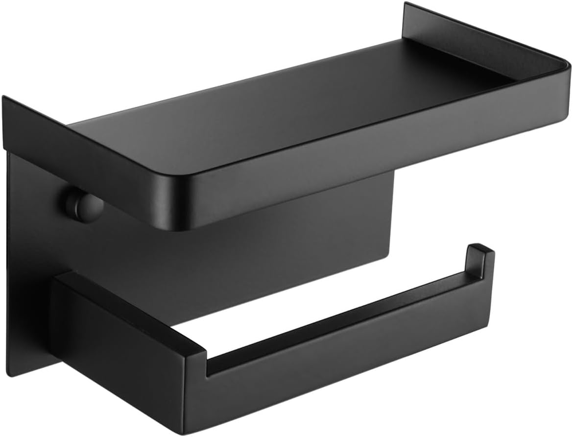 Breikuth Toilet Paper Holder with Shelf Toilet Paper Storage Bathroom 304 Stainless Steel Square (Type 1-Chrome)