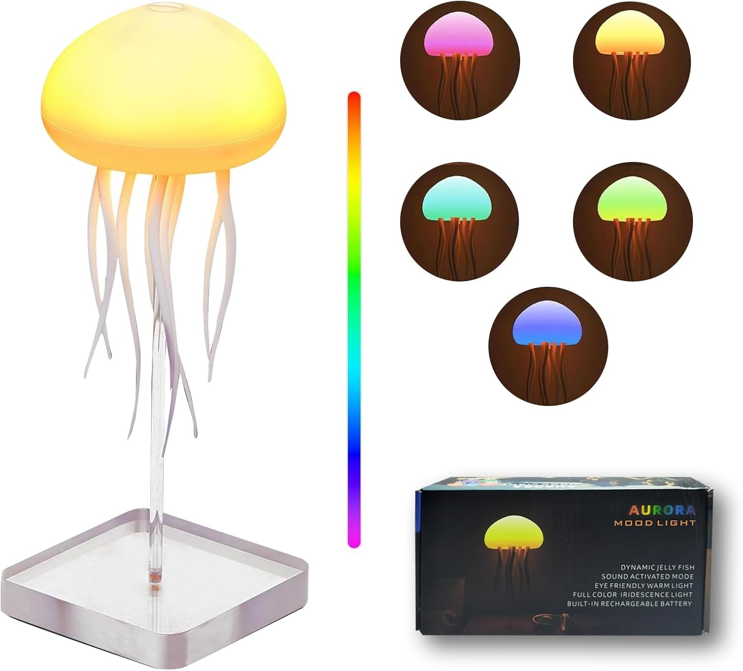 Jellyfish Lamp, LED Jellyfish Night Light with Dancing Legs, Rechargeable RGB Gradient Jellyfish Table Lamp with Voice Control Touch Sensor (Base Type) image number 6