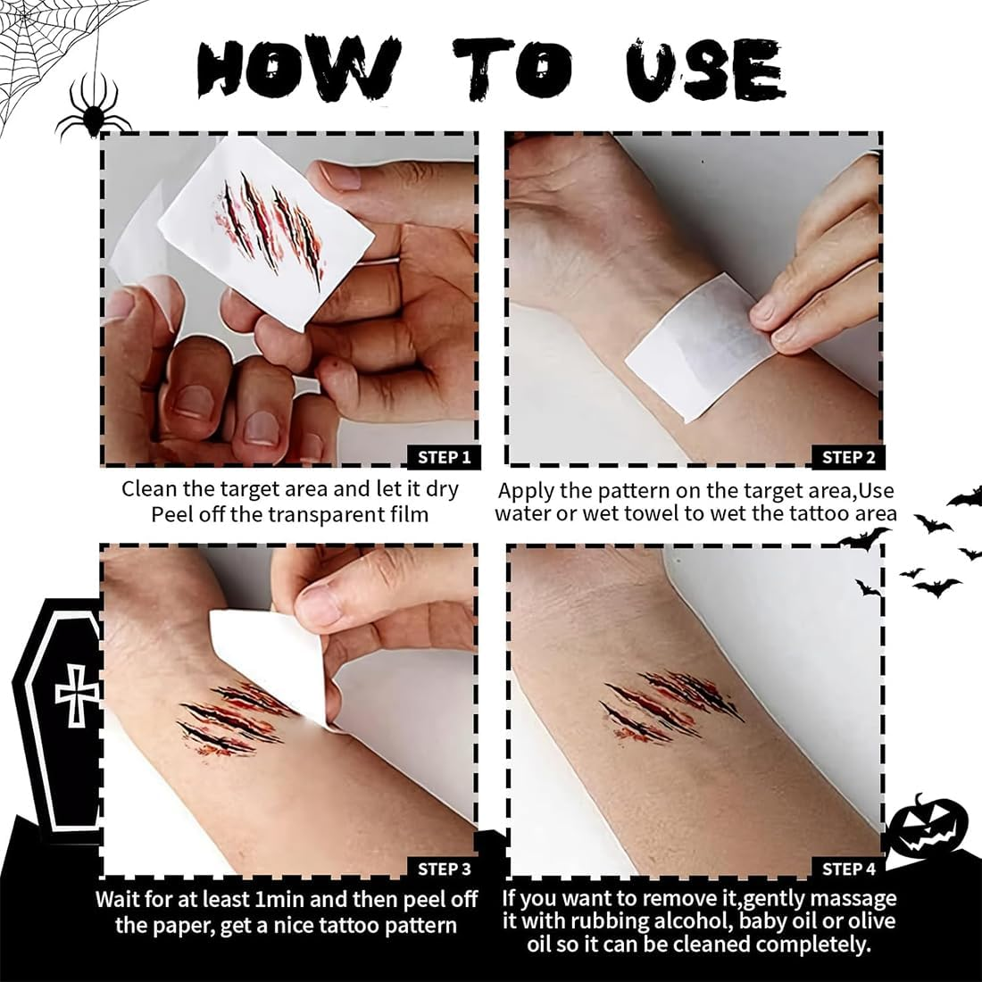 9 Sheets Scary Face Tattoo Scars Wounds Halloween Costume Women Men Adults Fake Face Halloween Make up Zombie Temporary Tattoos Party Accessories Accessories image number 3