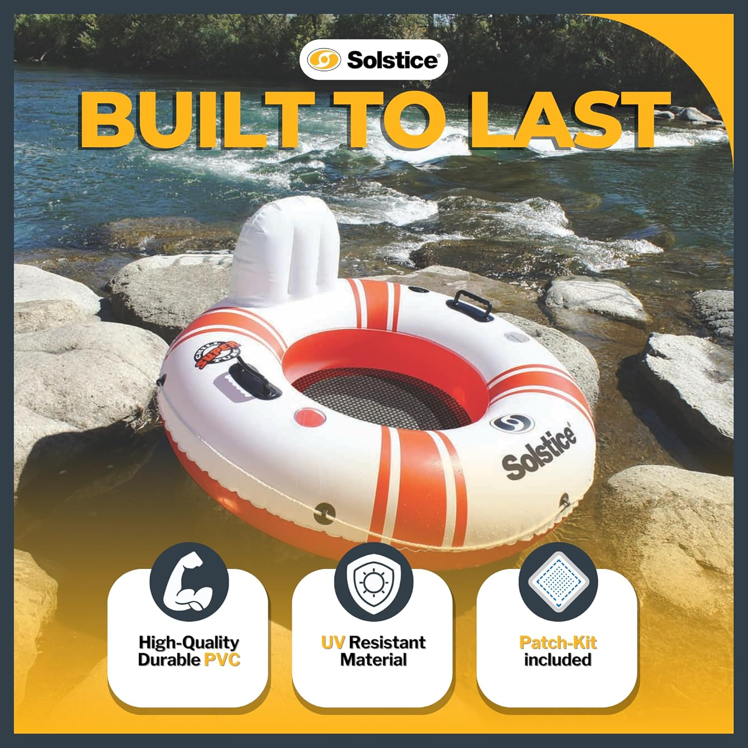 Solstice Super Chill Inflatable River Raft Float Tube 1 Person with Molded Cupholders, Mesh Bottom, Backrest, Grab Handles Tie on Rope | for Rivers Lake Ocean Pool Floating Snow Heavy Duty Material image number 3
