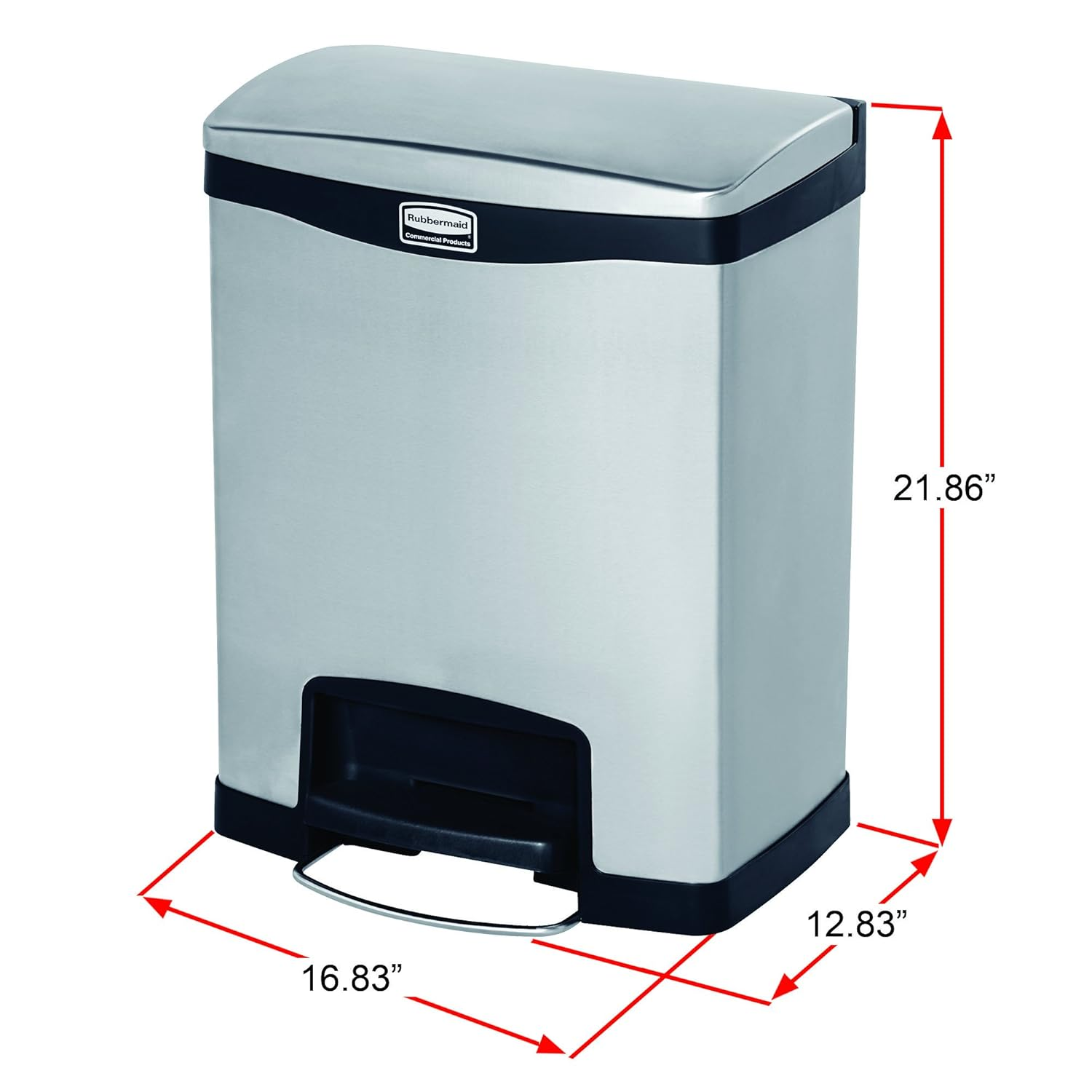 Rubbermaid Commercial Products 1901987 Rubbermaid Commercial Slim Jim Stainless Steel Front Step-On Wastebasket with Trash/Recycling Combo Liner, 8 Gal, Black Trim image number 1