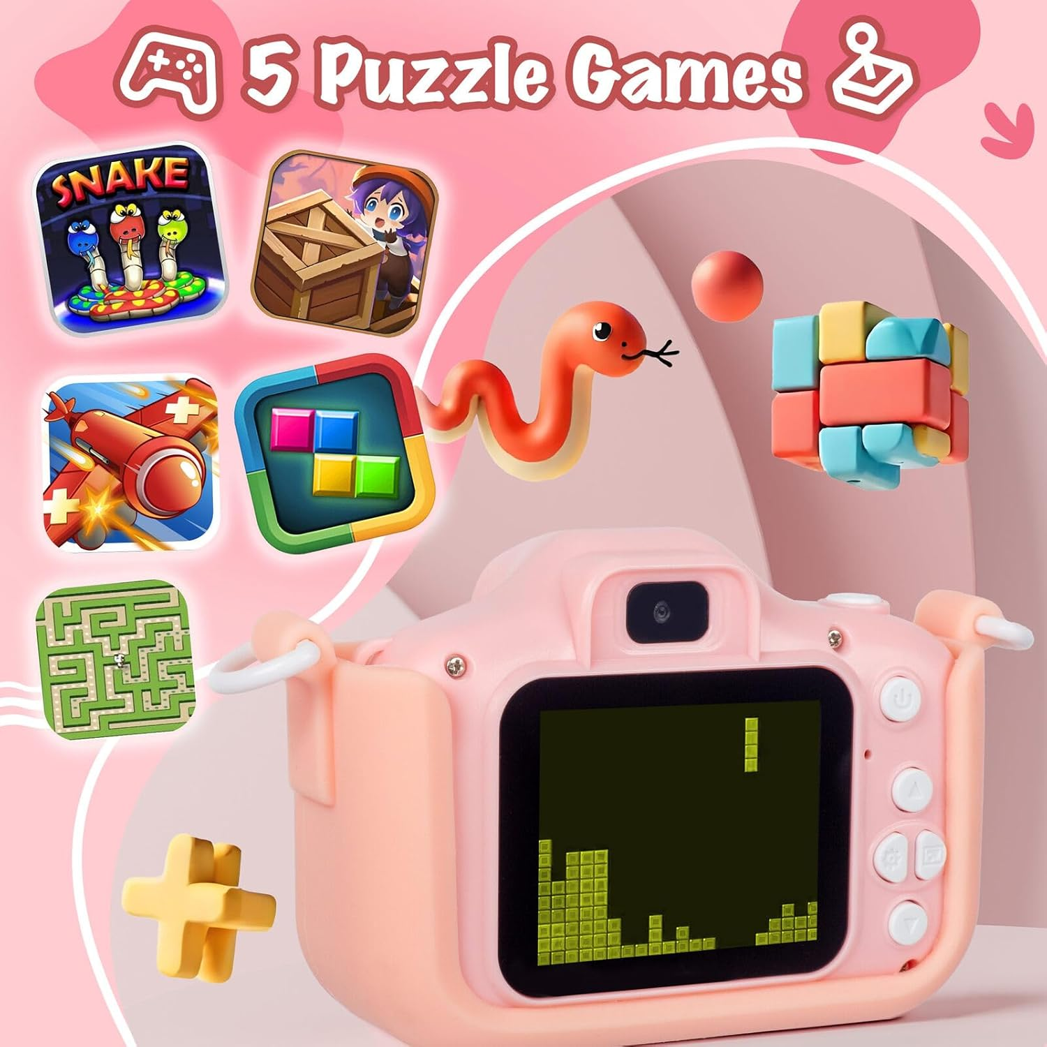 Lenoxx Kids Digital Camera with Dual Front & Rear Lens, 4X Digital Zoom, 1080P HD Video Recording, 2.0&rdquo; Screen, 32GB Card, Built-In Games, Filters & Frames &ndash; Pink image number 2