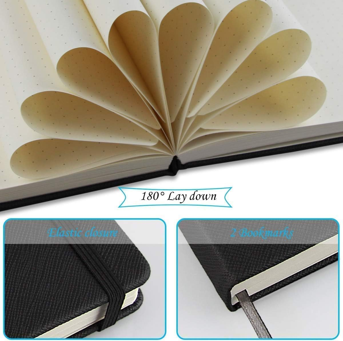 Classic Dotted Notebook Journals - Black A5 PU Leather Hardcover Notebooks for Men and Women, 192 Pages 120 Paper with Inner Pocket, 5.75 &times; 8.5 Inches image number 1