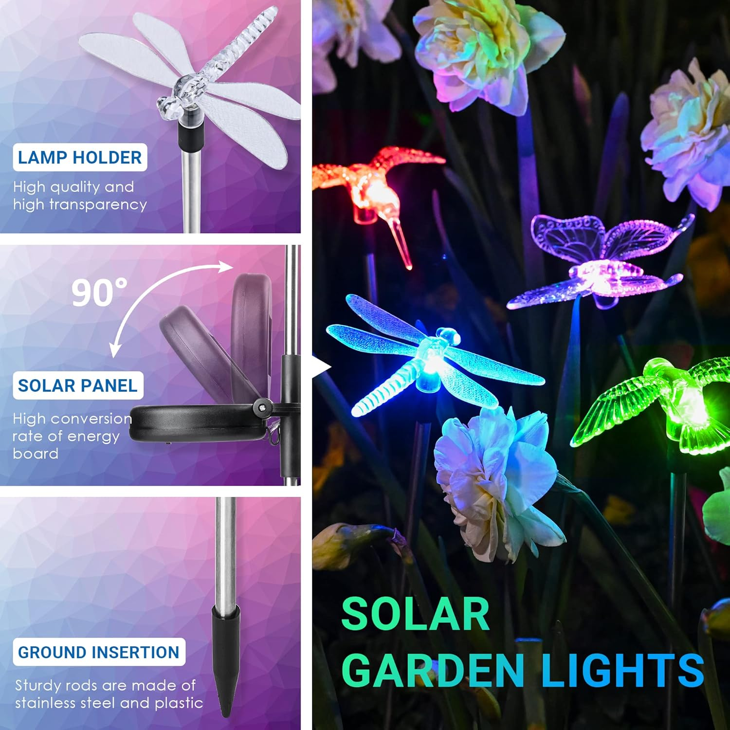 Solar Garden Lights, 3 Pack Solar Butterfly Lights Decoration, Outdoor Garden Decoration Color Changing LED, Outdoor Decorative for Pathway, Lawn, Patio, Driveway image number 2