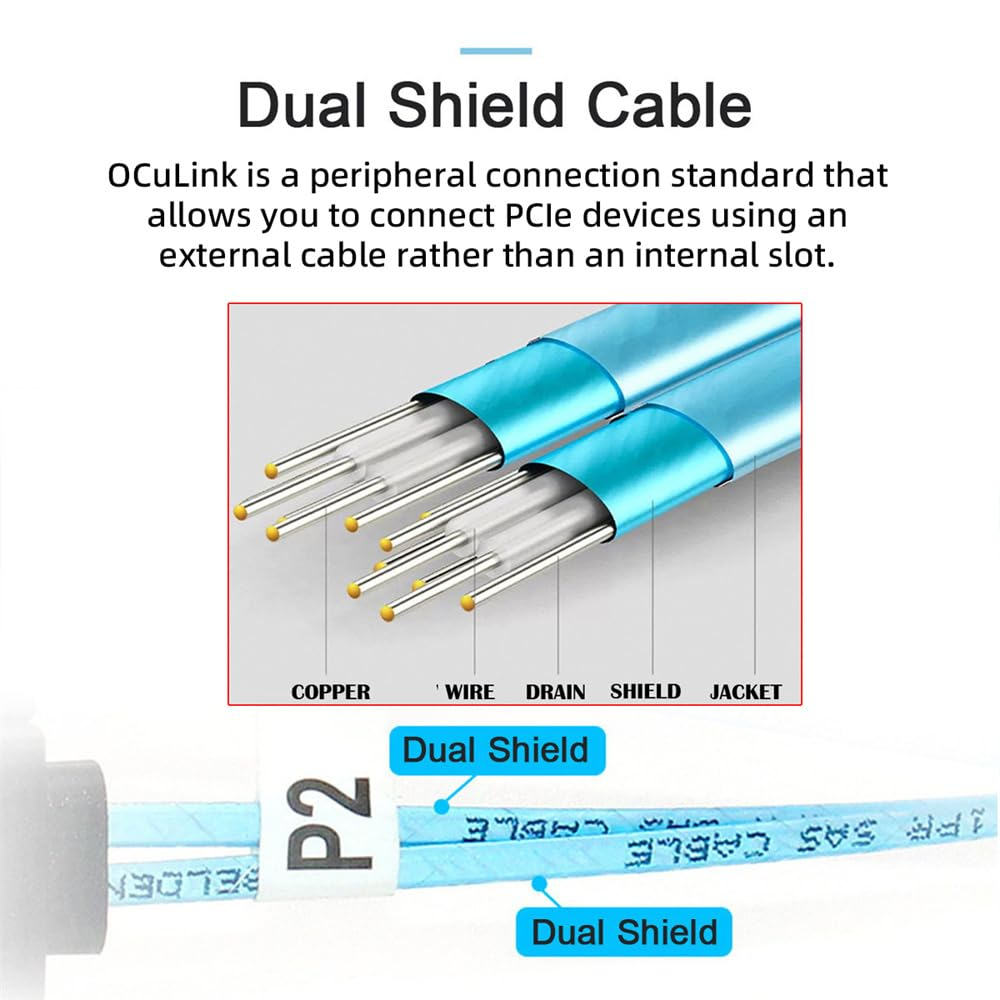 Cablecc Pcie 4.0 Oculink Pci-Express SFF-8611 4I to SFF-8611 Data Active Cable down Angled 90 Degree for Egpu SSD 80Cm image number 2