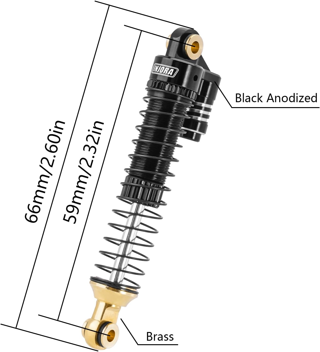 INJORA Brass & Aluminium 59Mm Shocks- Long Threaded Shock Absorber Oil Damper for TRX4M 1/18 RC Crawler Upgrade image number 5