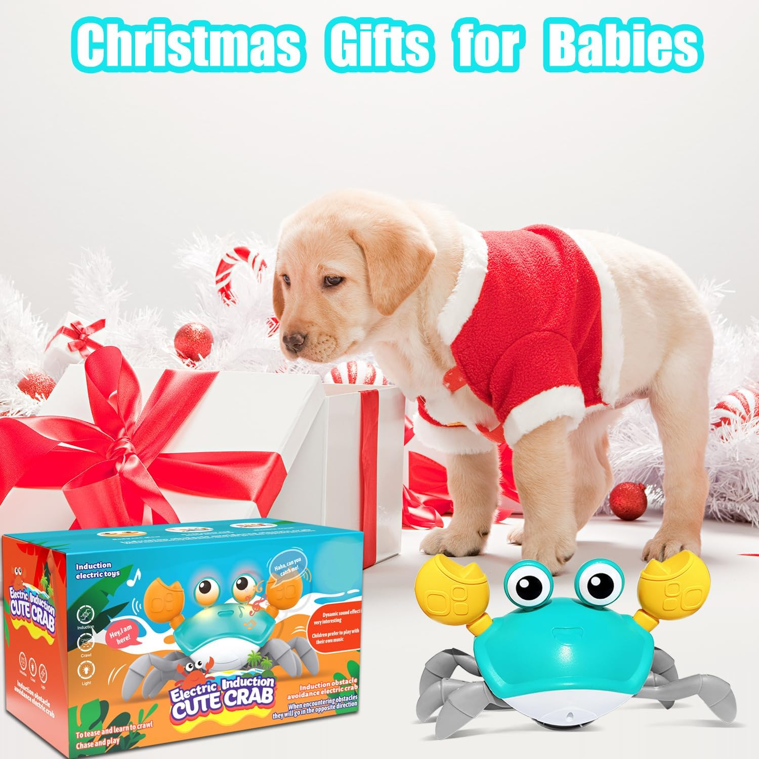 HONGID Crawling Crab Dog Toys,Escaping Dog Cat Toy with Obstacle Sensor,Interactive Dog Toys Music Sounds & Lights for Dogs Cats Pets,Christmas Toys Puppy/Small/Medium Dogs, Green, Large Dog Toys image number 1