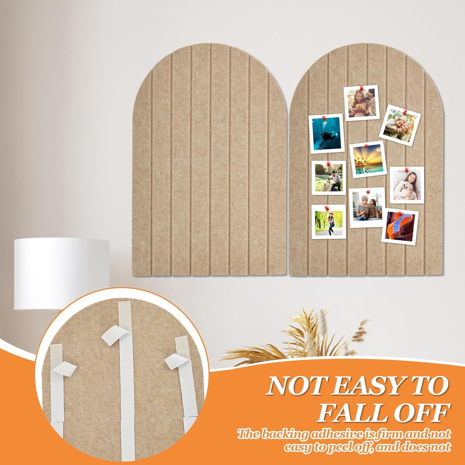 2Pcs 40X60Cm Arch Felt Bulletin Board Drill Free Installation Decorative Felt Pin Board with 9Mm Thickness for School Home Office Wall Decor(Camel Color) image number 6